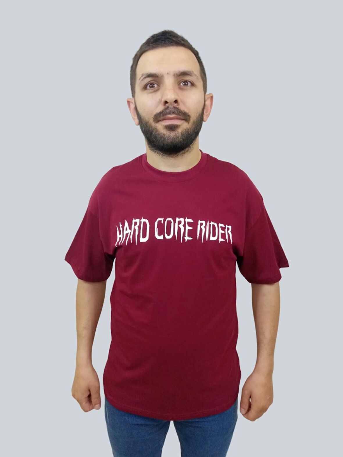 Erkek Hardcore Oversize Bisiklet Yaka Bordo Tişört