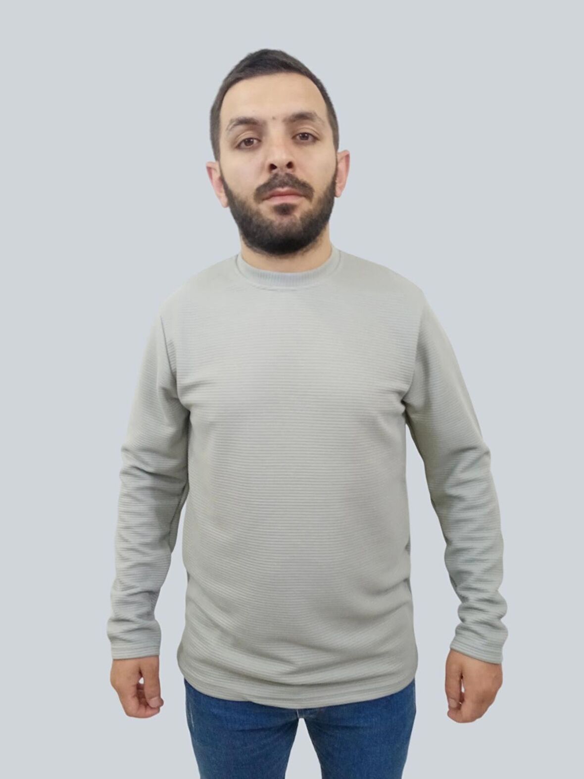 Erkek Ottoman Uzun Kol Gri Sweatshirt