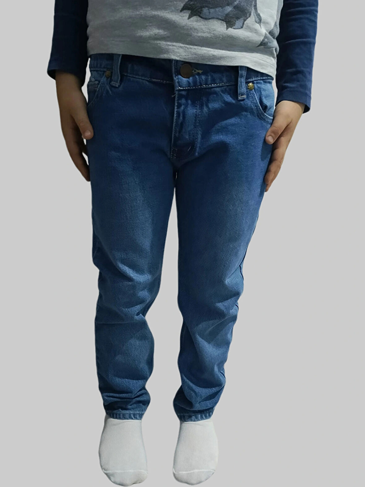 Erkek Çocuk Denim Mavi Düz Ligrasız Kot Pantolon