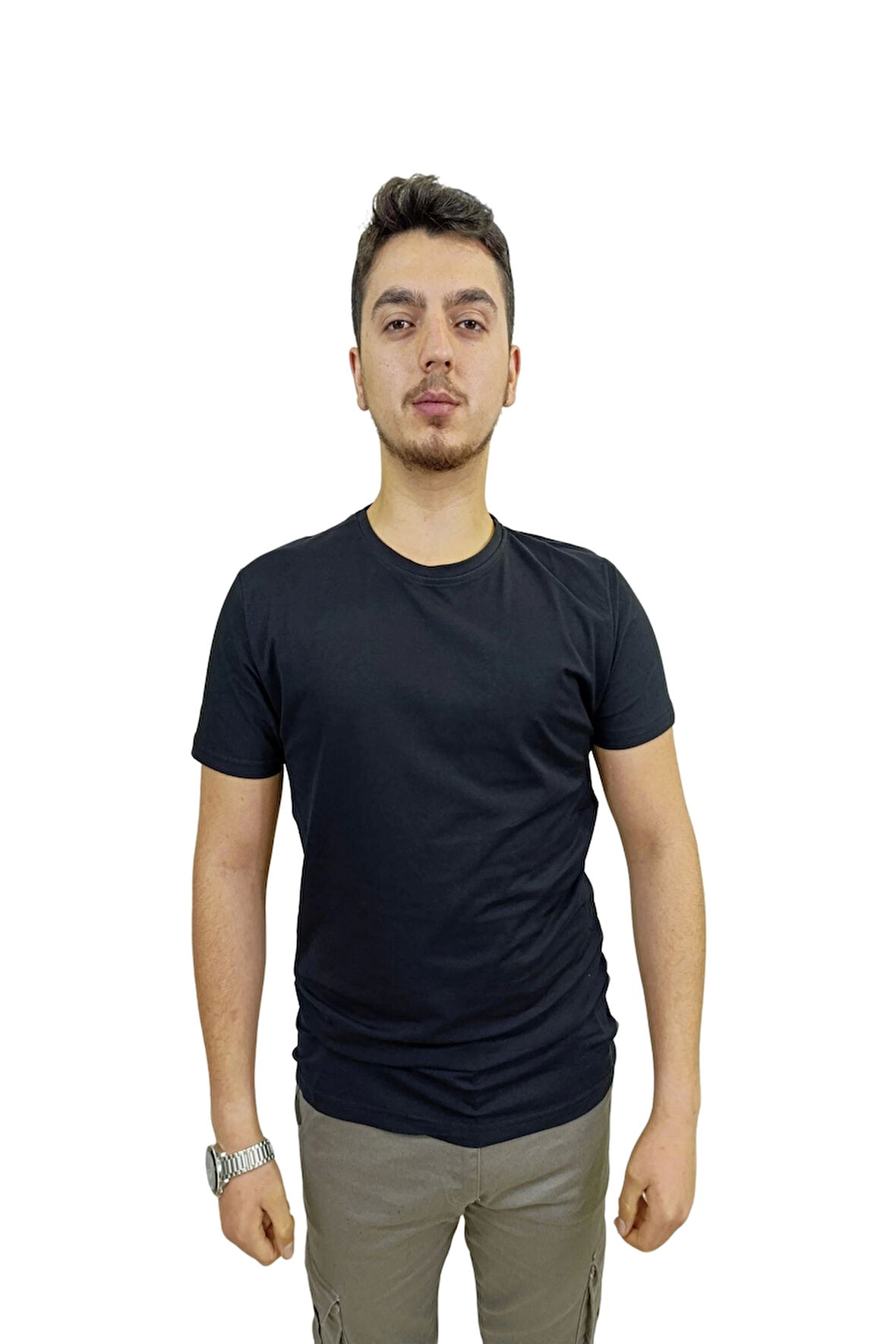 Erkek Basic Bisiklet Yaka Düz Siyah Tişört
