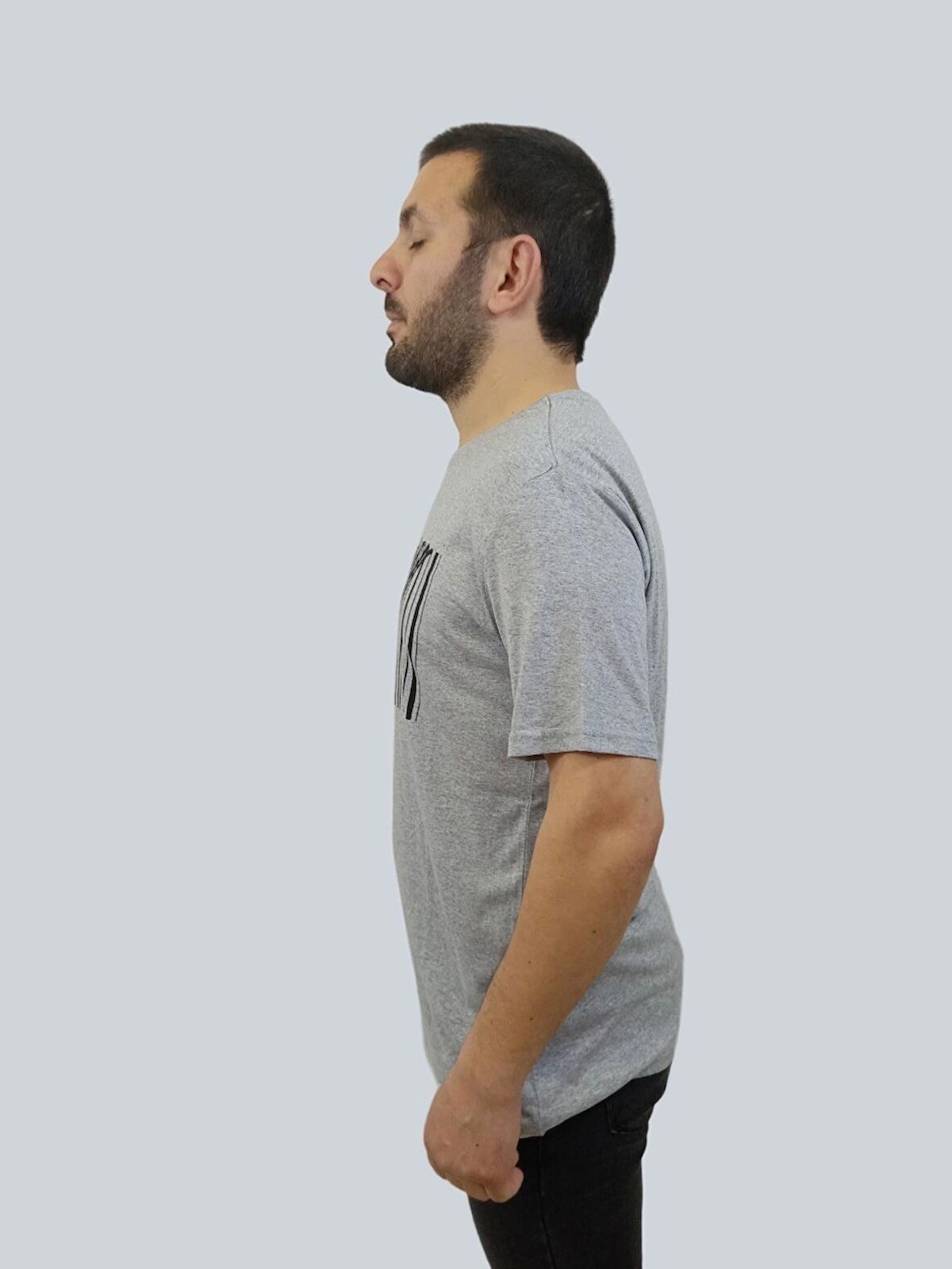 Erkek Tiger Sıfır Yaka Basic Gri Tişört