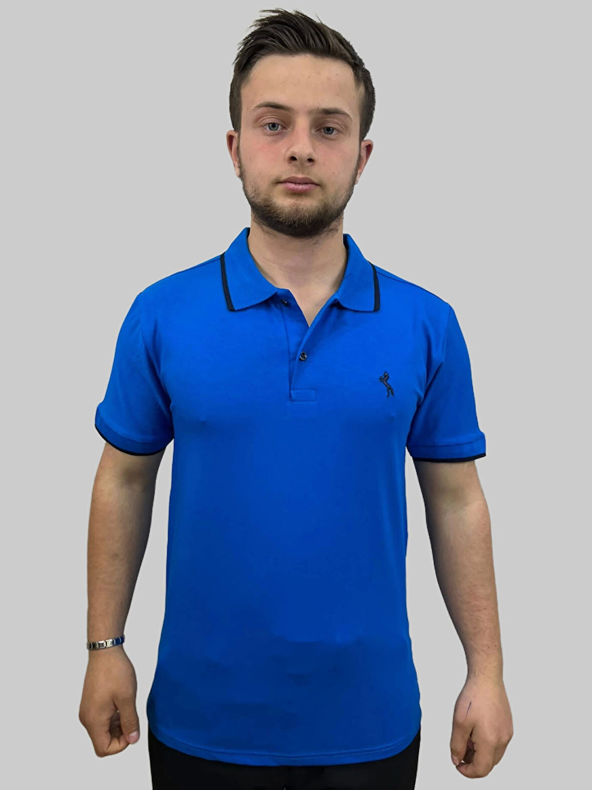 Erkek Horses Polo Yaka Compact Ligralı Saks Mavisi Tişört