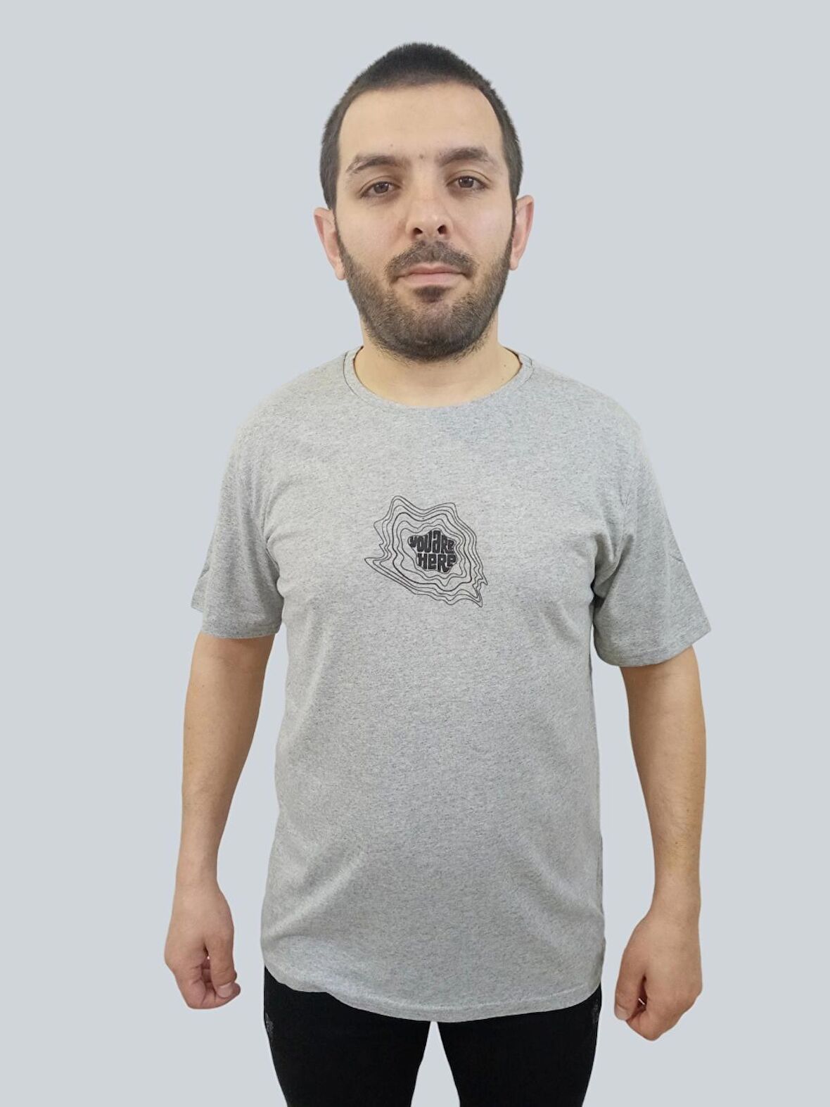 Erkek Youare Sıfır Yaka Basic Gri Tişört