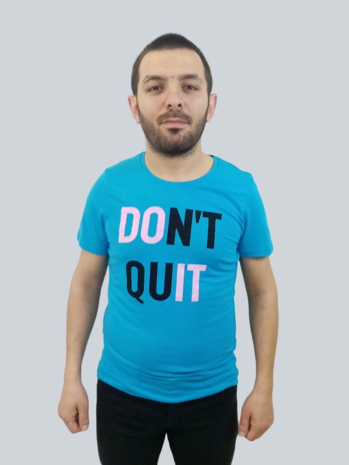 Erkek Dont Quit Sıfır Yaka Mavi Tişört