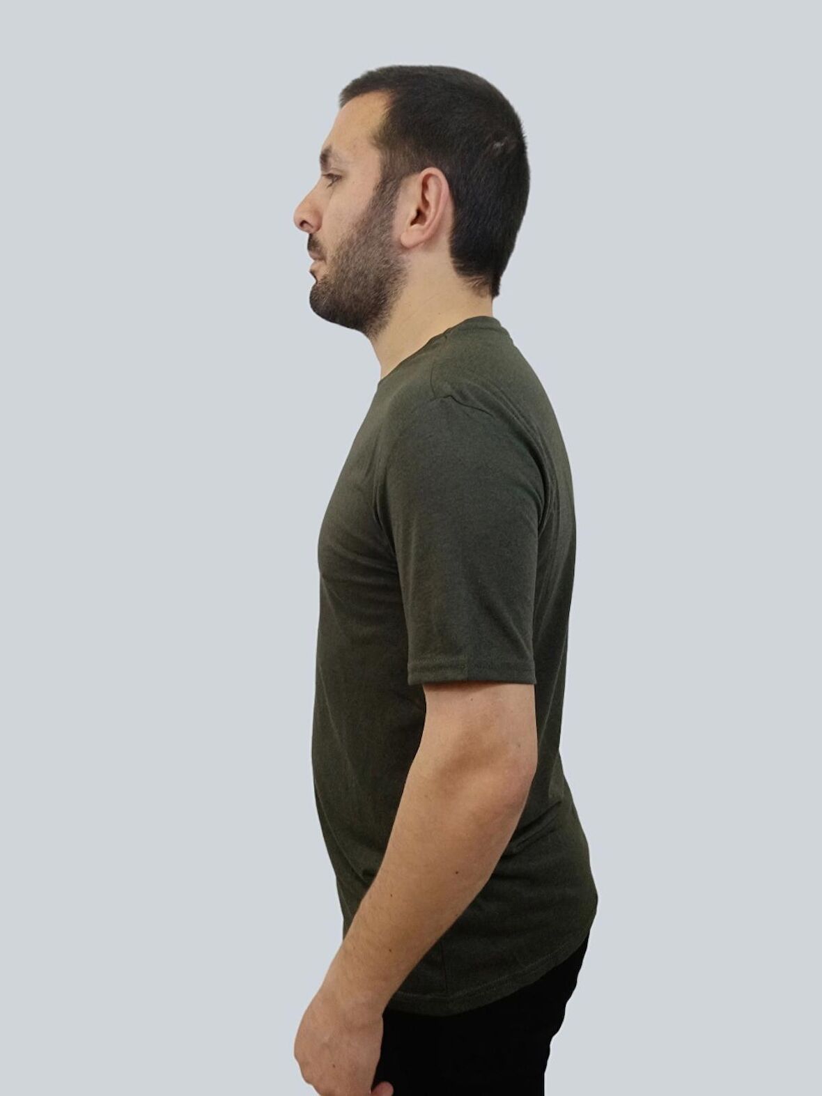 Erkek Paradise Sıfır Yaka Basic Haki Tişört