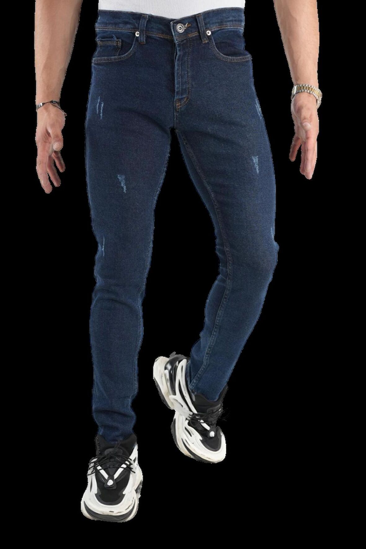 Erkek Dar Paça Desturalı New Lacivert Kot Pantolon