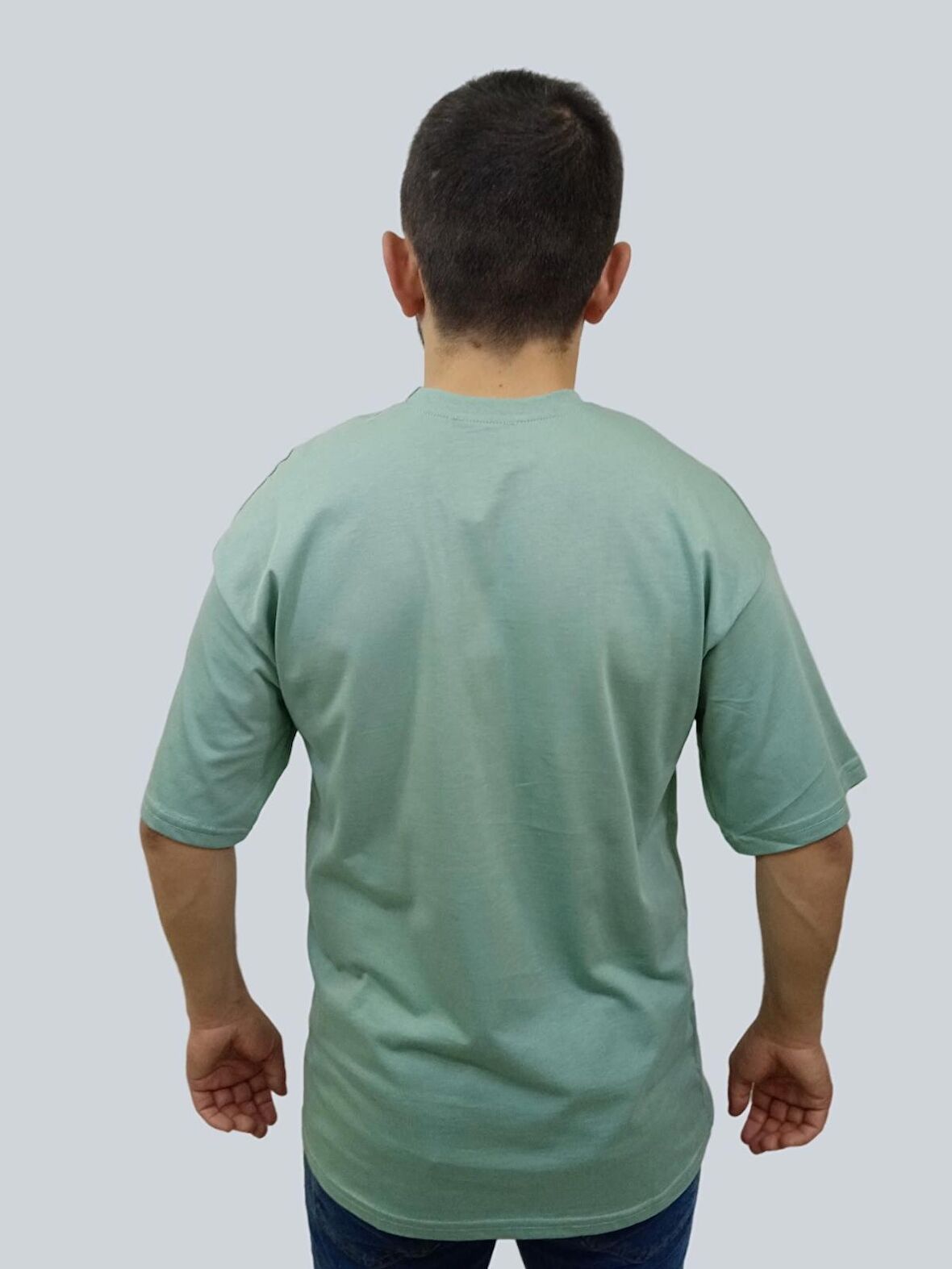 Erkek Simple Bisiklet Yaka Mint Yeşili Tişört