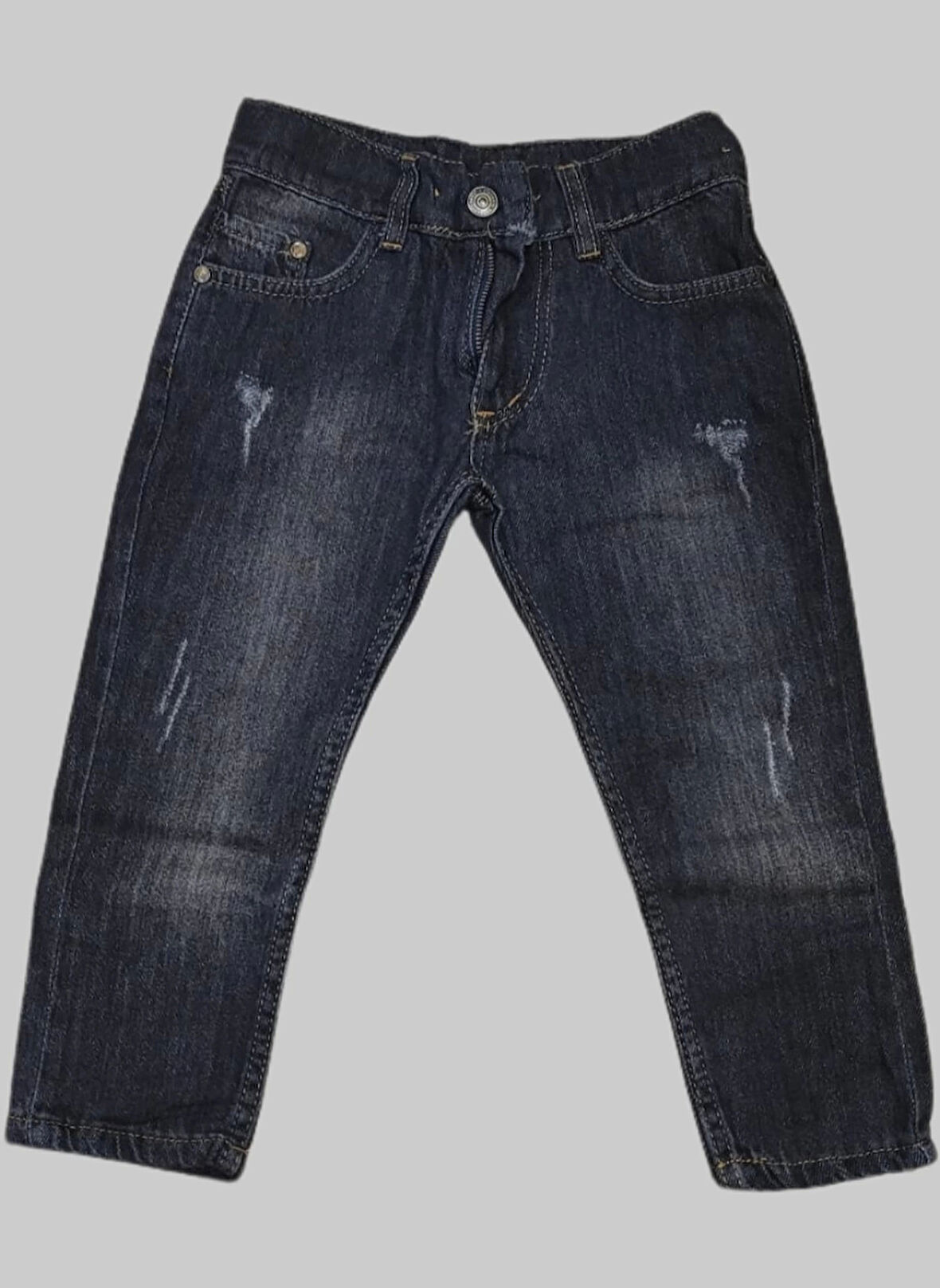 Erkek Çocuk Denim Çizgili Füme Tırtıklı Ligrasız Kot Pantolon
