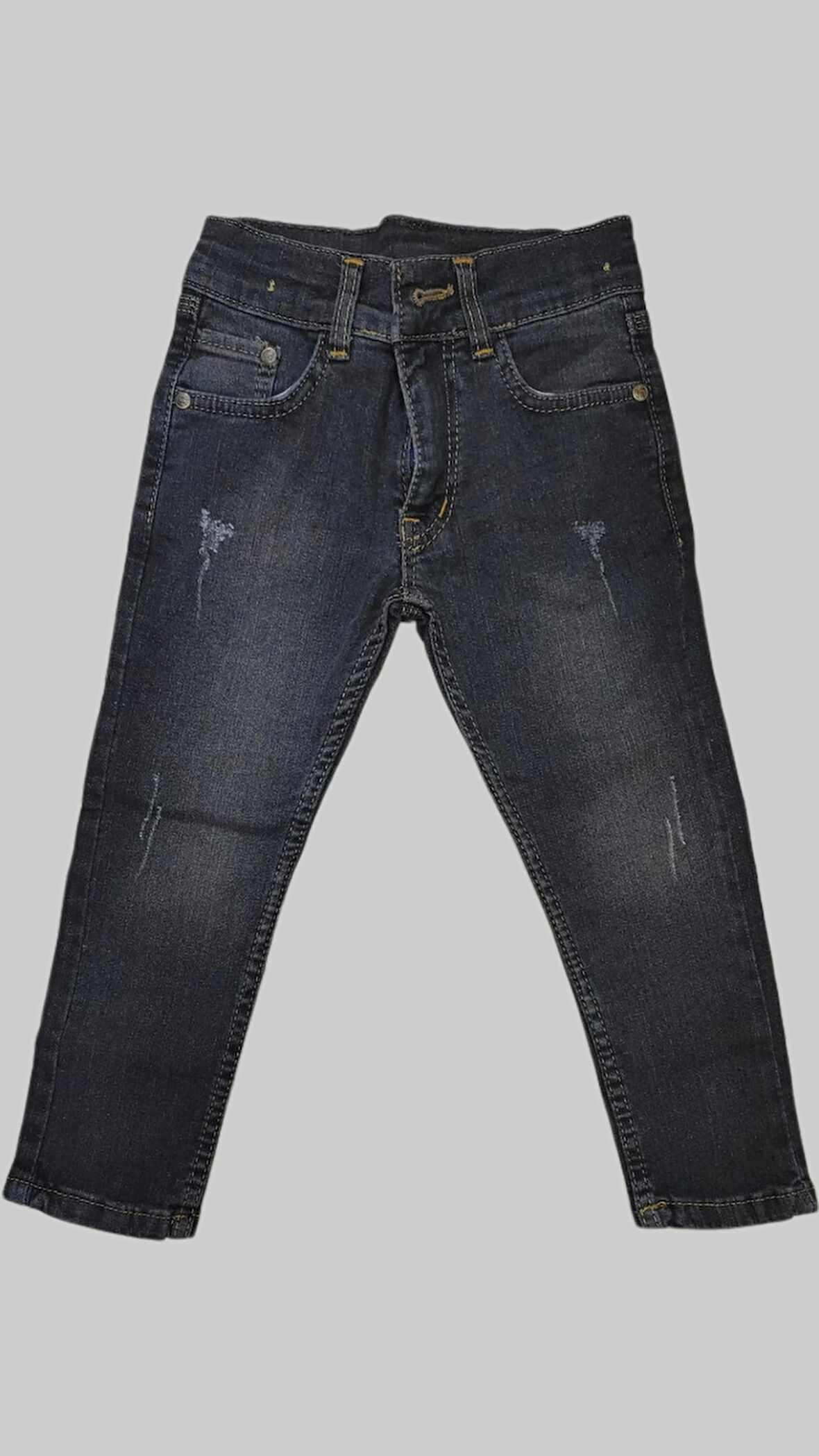 Erkek Çocuk Denim Çizgili Füme Tırktılı Ligralı Kot Pantolon