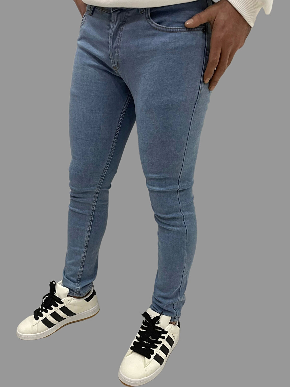 Erkek Dar Paça Düz NewOne Buz Mavi Kot Pantolon