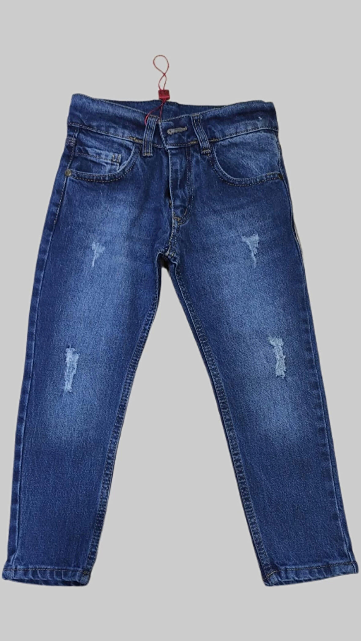 Erkek Çocuk Denim Mavi Tırtıklı Ligrasız Kot Pantolon