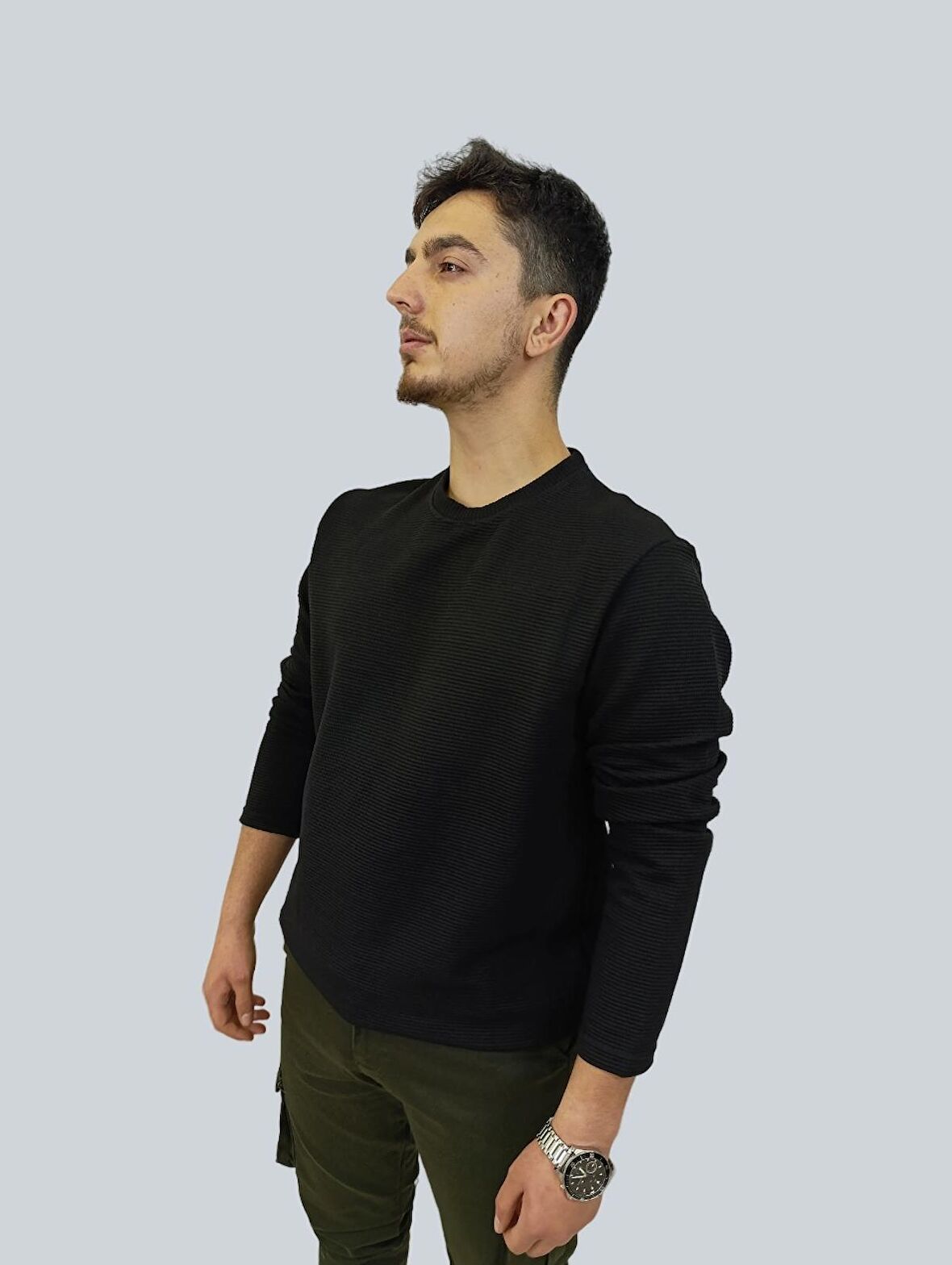 Erkek Ottoman Uzun Kol Siyah Sweatshirt