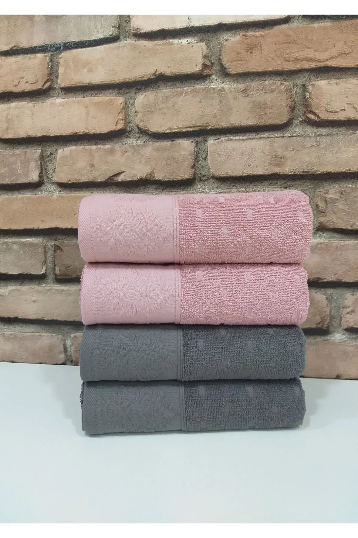 Heritage 4'lü Havlu Gri-pembe