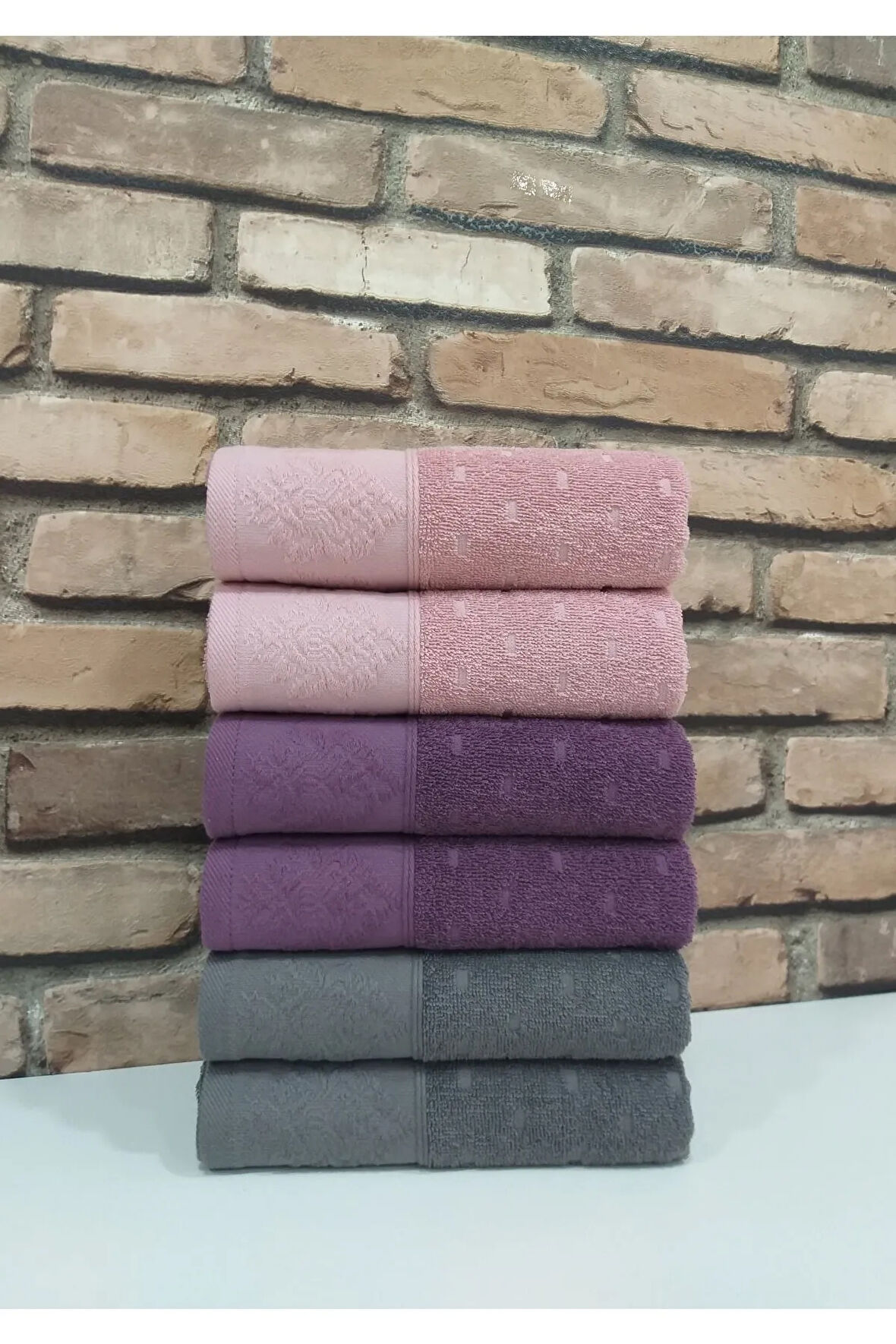 Heritage 6'lı Havlu Mürdüm-pembe-gri