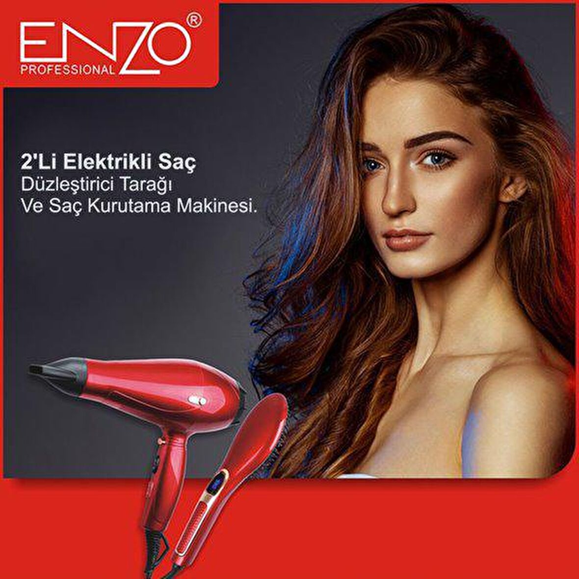 ENZO 2'Li Elektrikli Saç Düzleştirici Tarağı Ve 6000W  Saç Kurutama Makinesi.