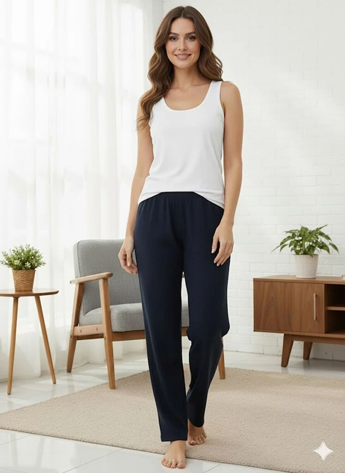 KADIN LACİVERT FİTİLLİ İNTERLOK TEK ALT