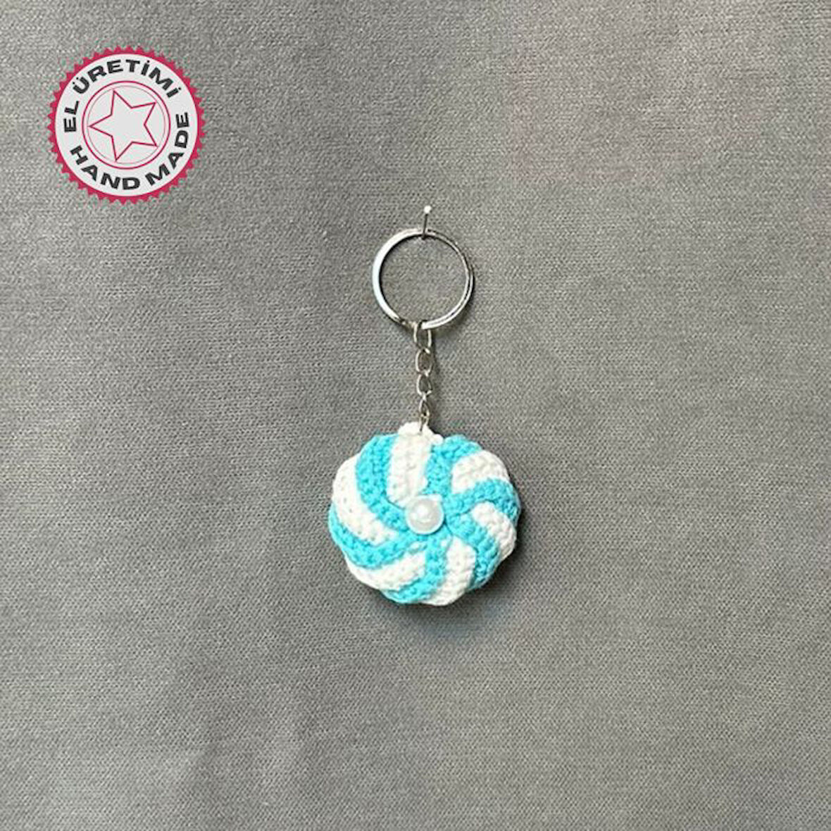 Uretti - Tuğba 9352 7203 El Yapımı Örgü Çarkıfelek Model Anahtarlık / 5 x 5 cm