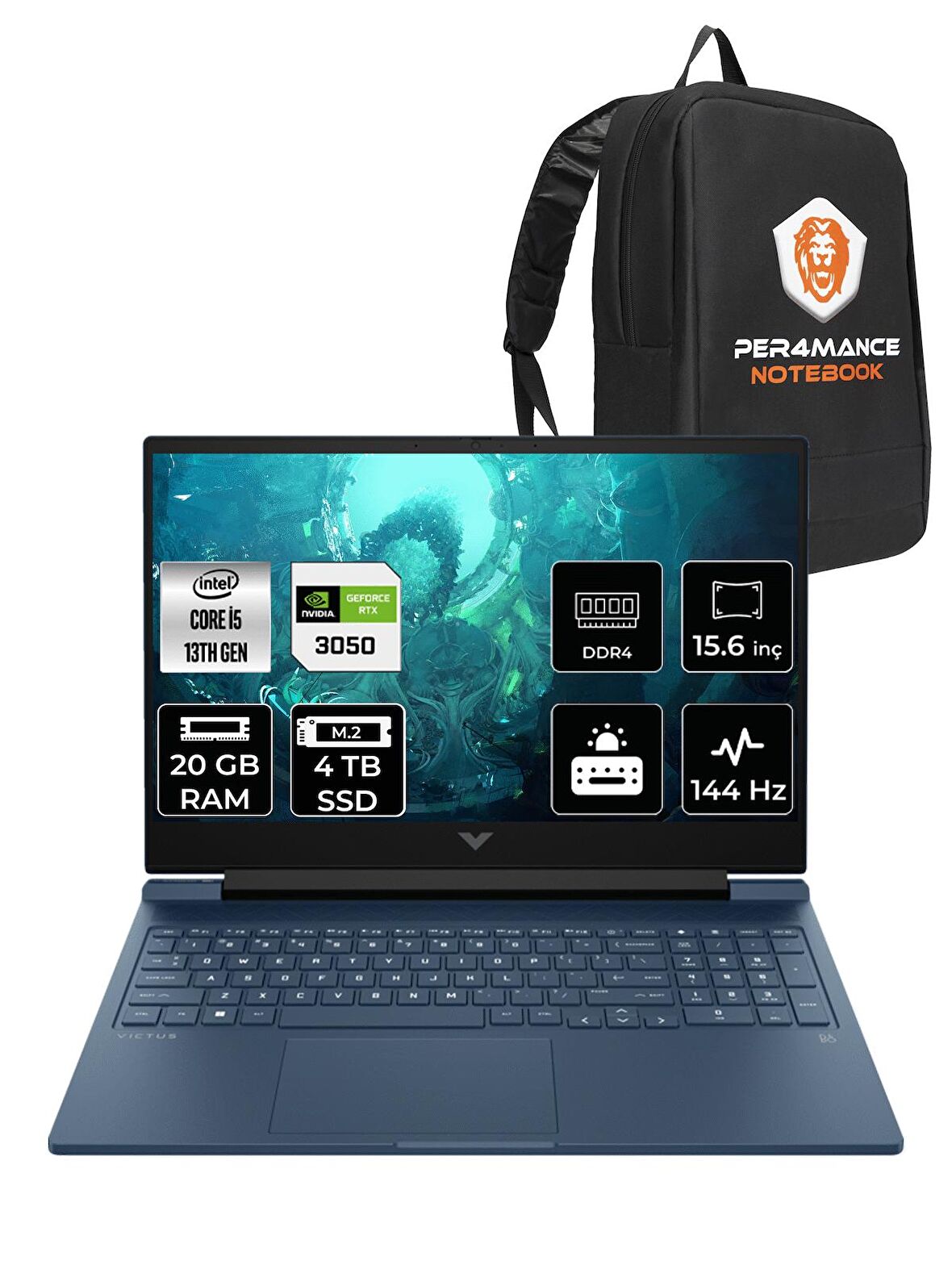 HP Victus 15 i5-13500H 20GB 4TB SSD RTX3050/6GB 144HZ 15.6'' FHD FDOS 7P8L0EA & PER4 ÇANTA