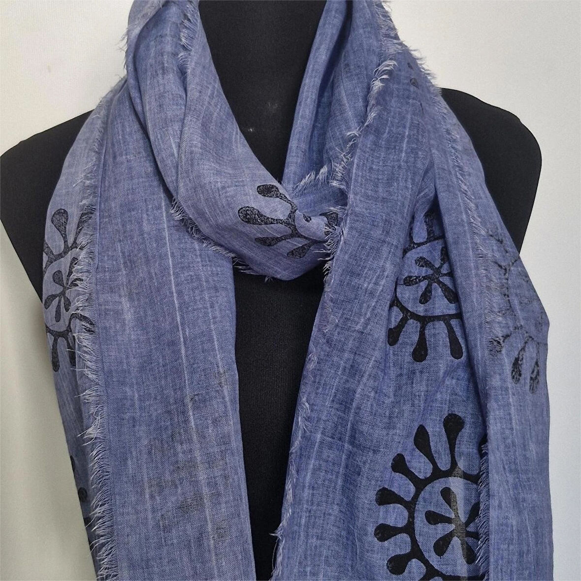 Pamuklu Fular, Tahta Baskılı, Hediyelik , El Yapımı Taşlanmış Pamuklu Fular, Moli Tasarım