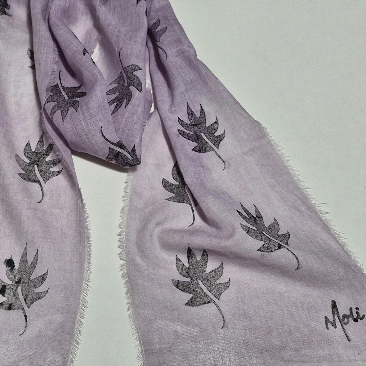 Pamuklu Fular, Tahta Baskılı, Hediyelik , El Yapımı Taşlanmış Pamuklu Fular, Moli Tasarım