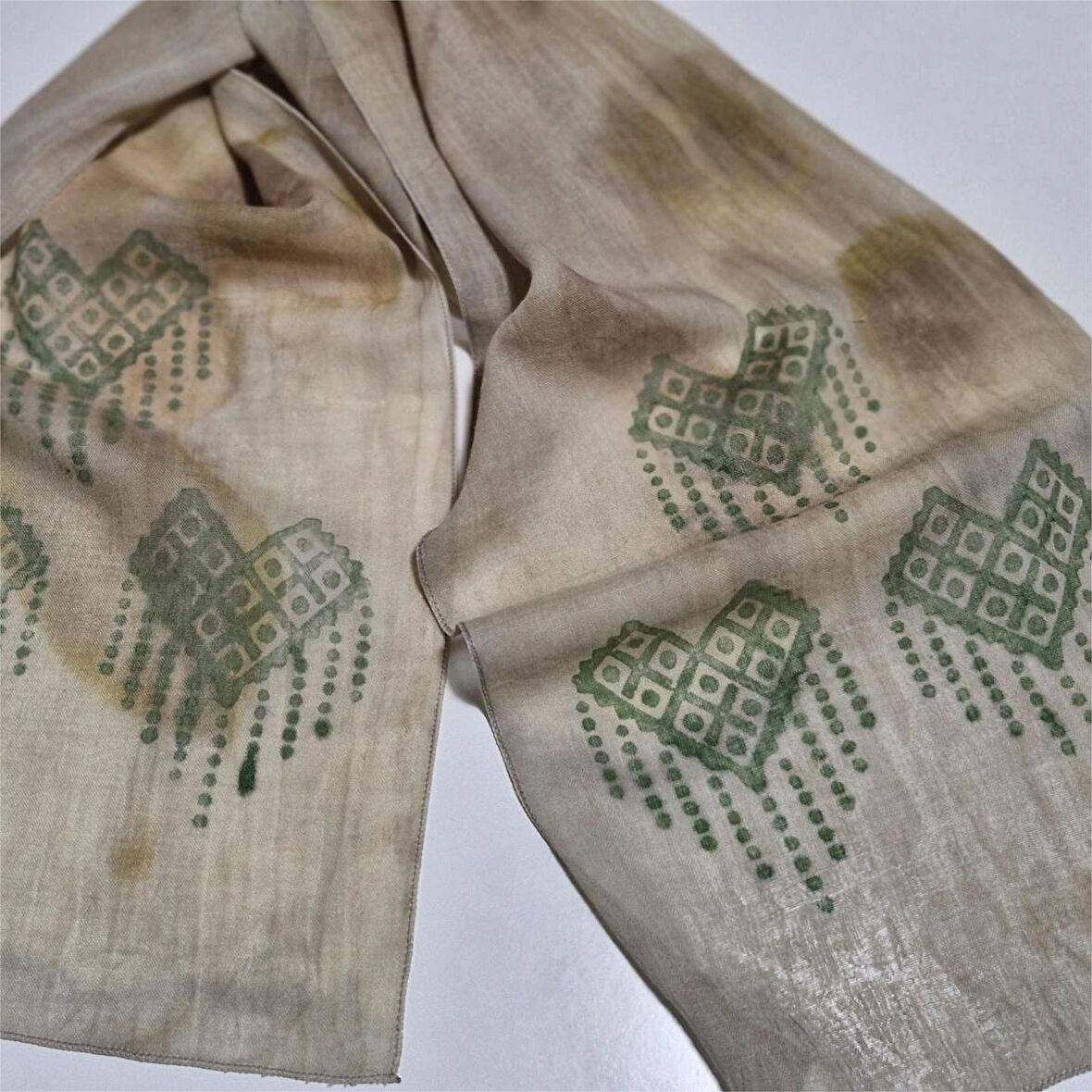 Pamuklu Fular, Ekolojik boyamalı tahta baskılı , Hediyelik Şık Fular, El Yapımı, Moli Tasarım