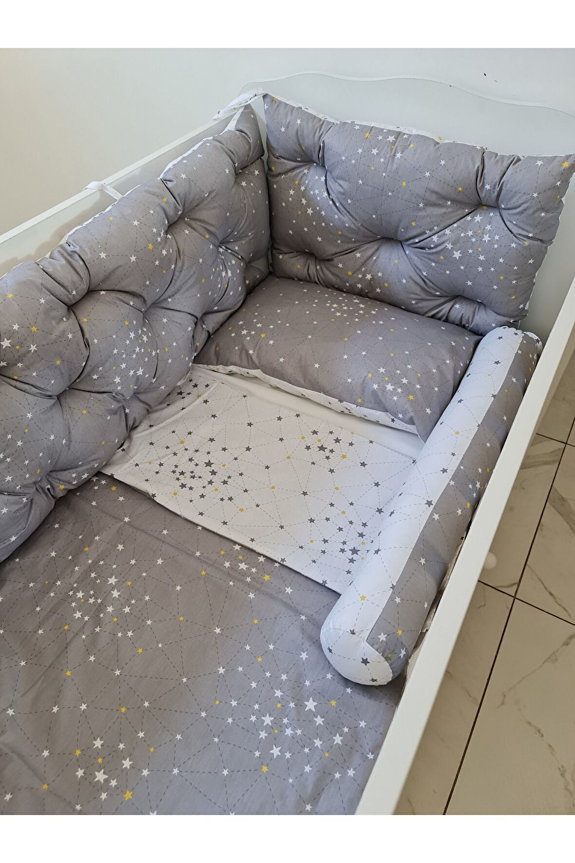 60x100 Beşik Kenar Koruma - 40cm Yükseklik - %100 Pamuk Kumaş - Antialerjik - Yıkanabilir