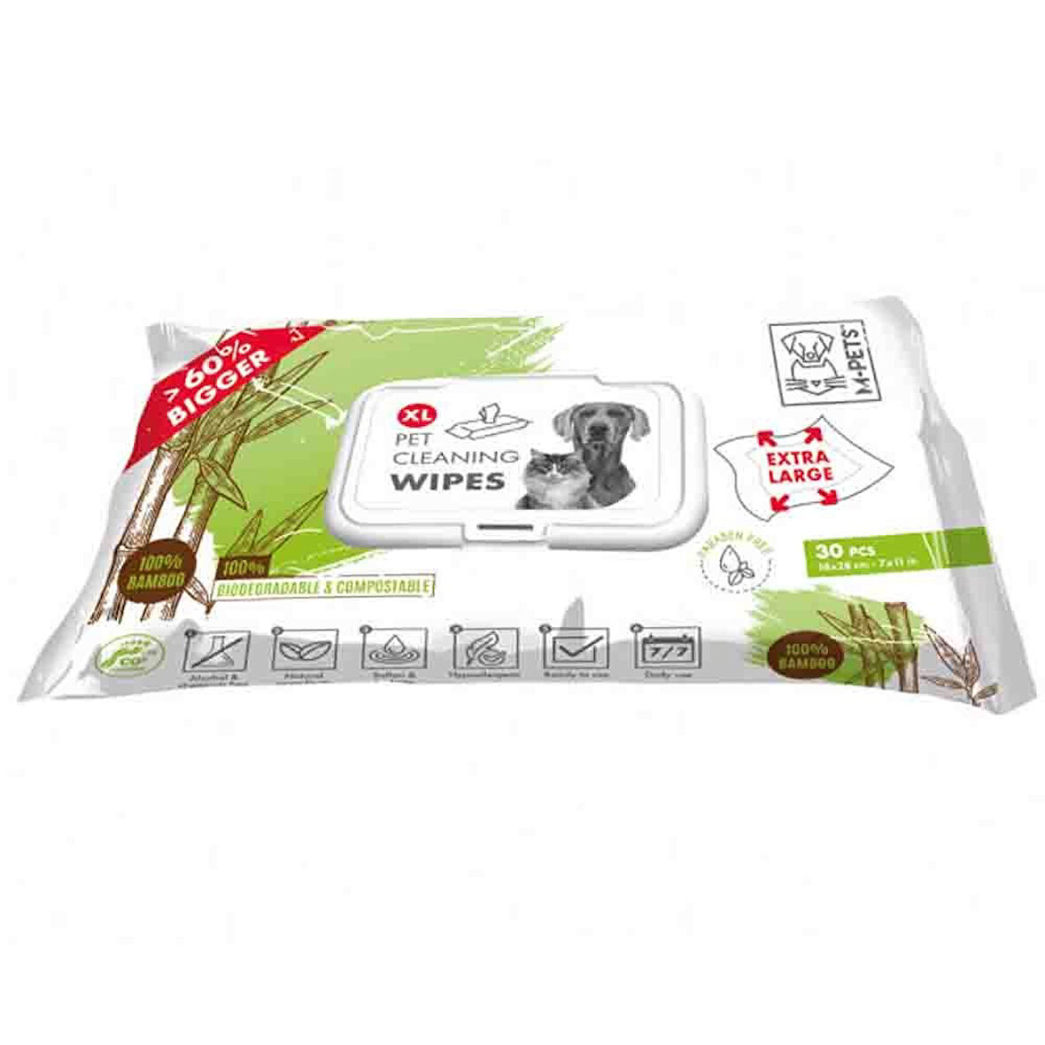 M-PETS BAMBOO XL KEDİ/KÖPEKLER İÇİN TEMİZLEME MENDİLİ 30LU