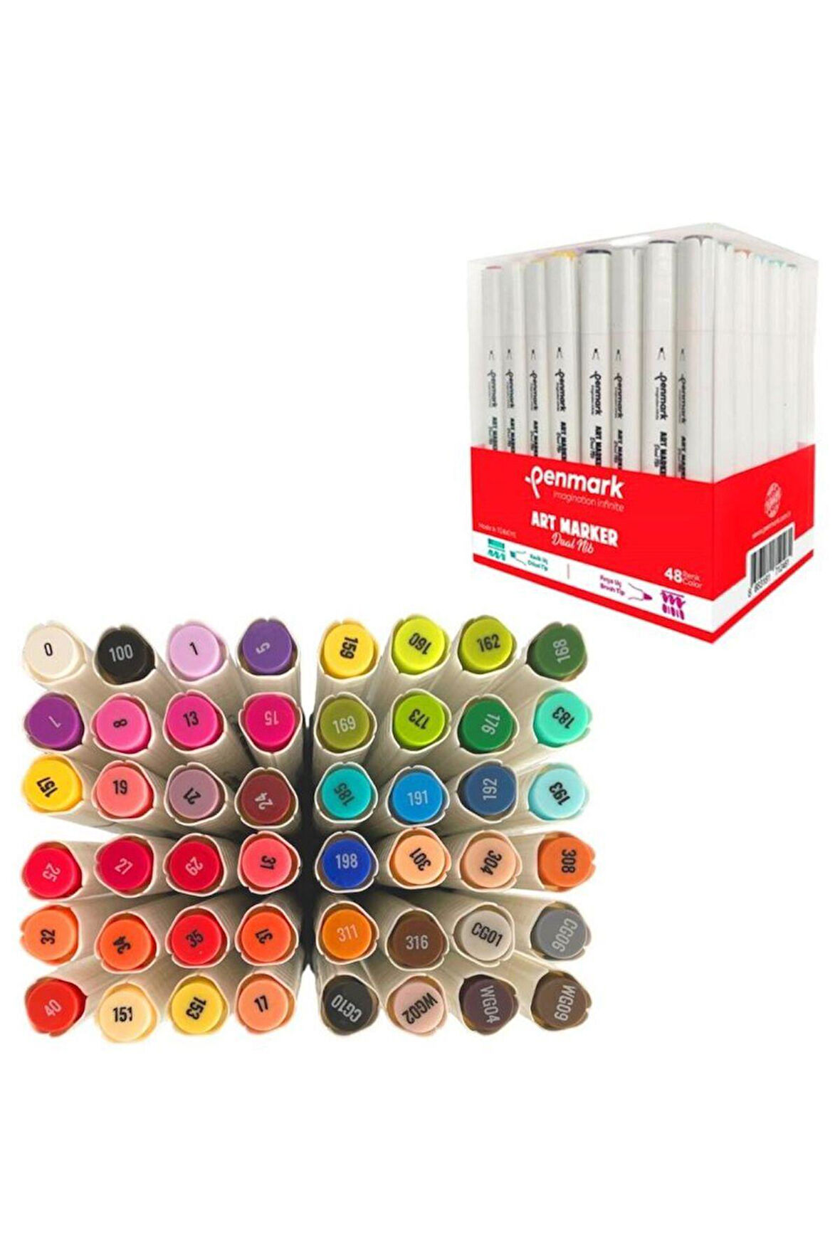 Seçtim Aldım Marker Çift Taraflı Fırça Uç - Kesik Uç 48 Renk Hs-9000-48