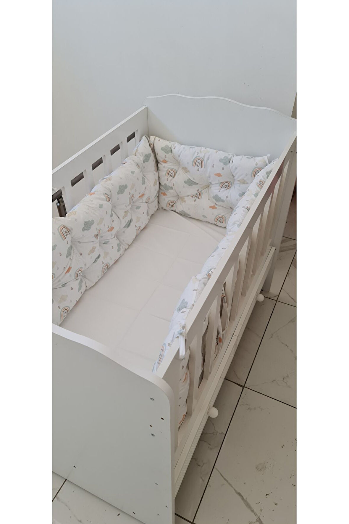 60 x 120 - Bebek Beşik Kenar Koruma Takımı - 40 cm Yükseklik, Yıkanabilir
