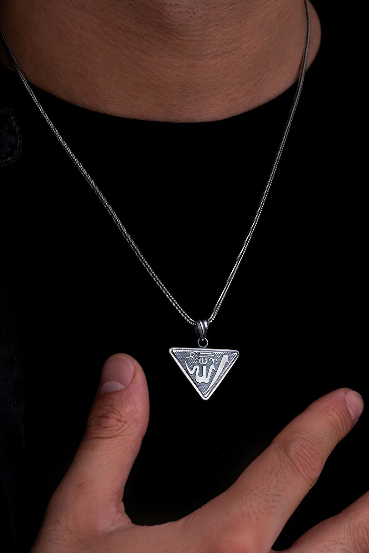 Allah Yazılı Içerisinde Cevşen Bulunan Gümüş Muska Erkek Kolye Zincir