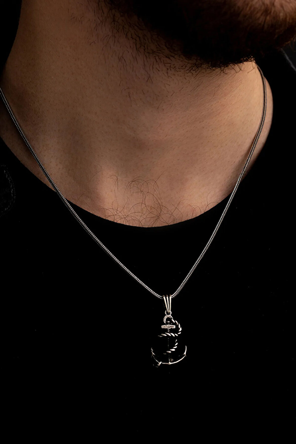 Gemi Çapası Gümüş Erkek Kolye Zincir Orta Boy