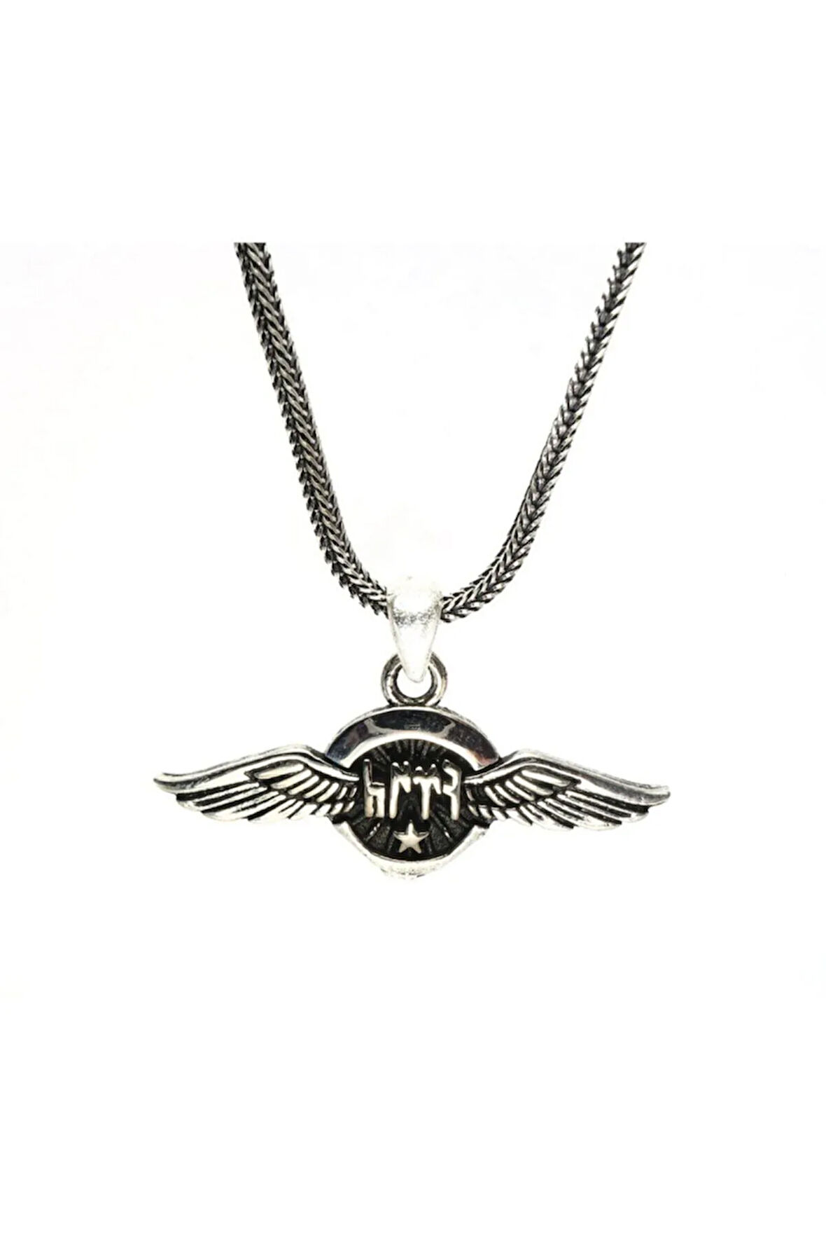 Göktürkçe Türk Yazılı Lilalı Kanatlı Erkek Gümüş Kolye Zincir