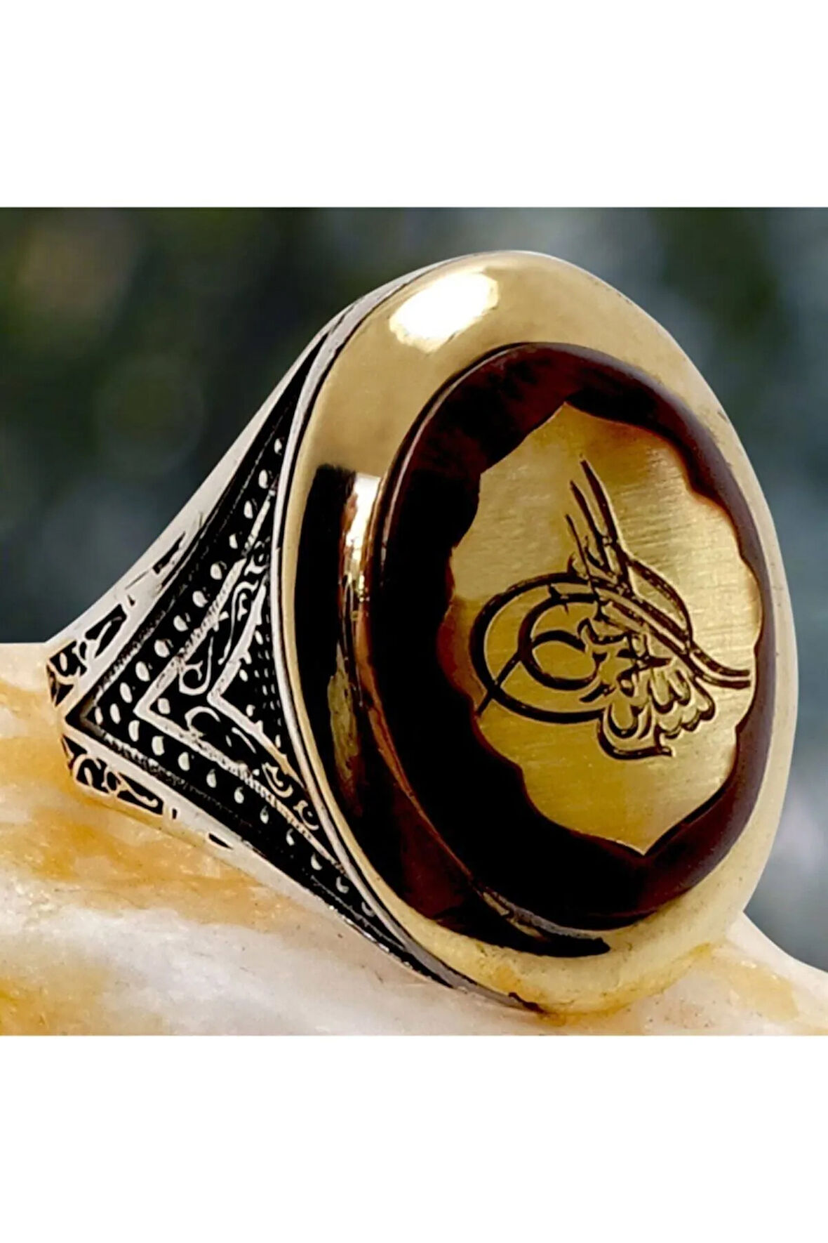 Osmanlı Tuğralı Otantik Gümüş Erkek Yüzük