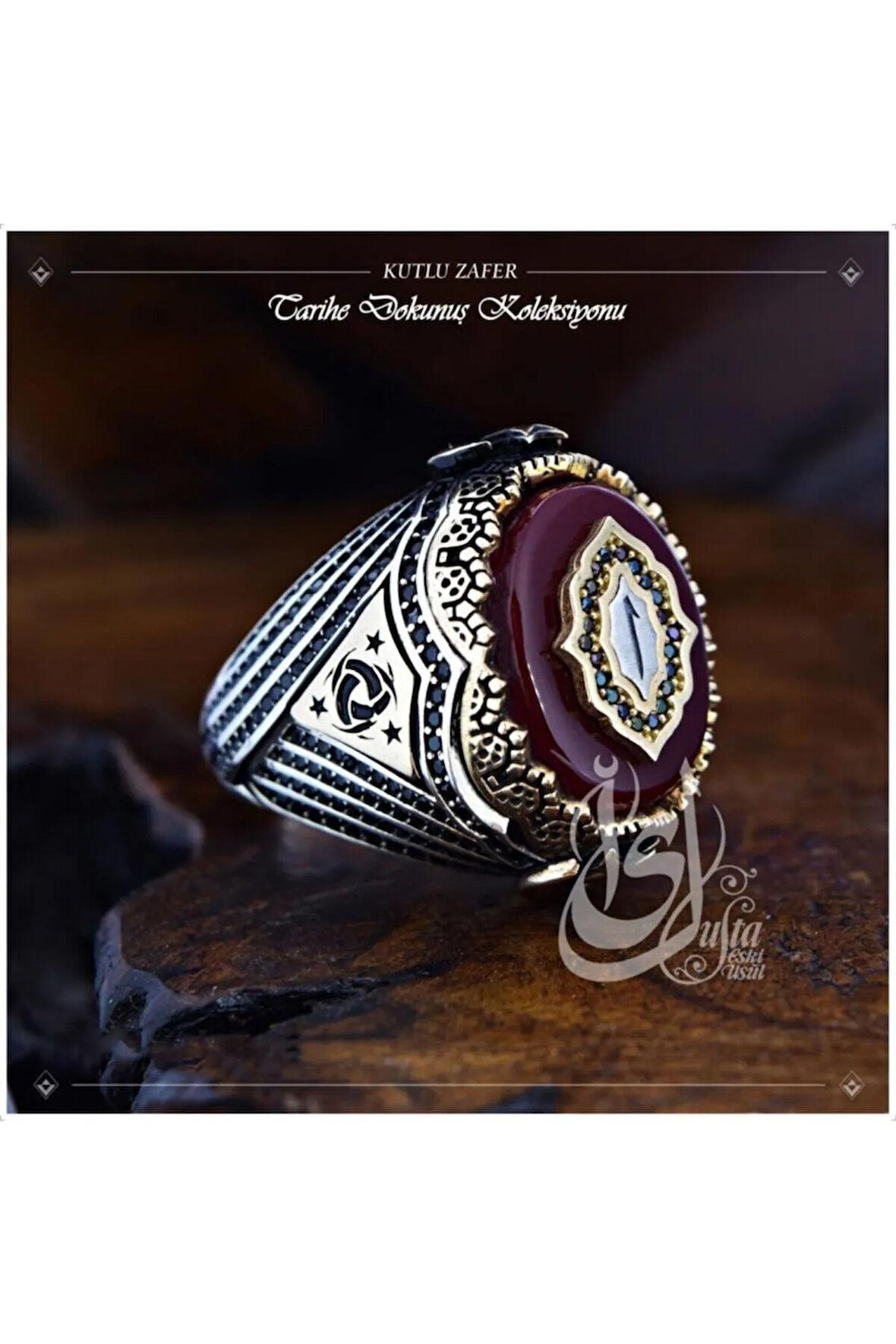Islam Usta Tasarımı Kutlu Zafer Gümüş Erkek Yüzük