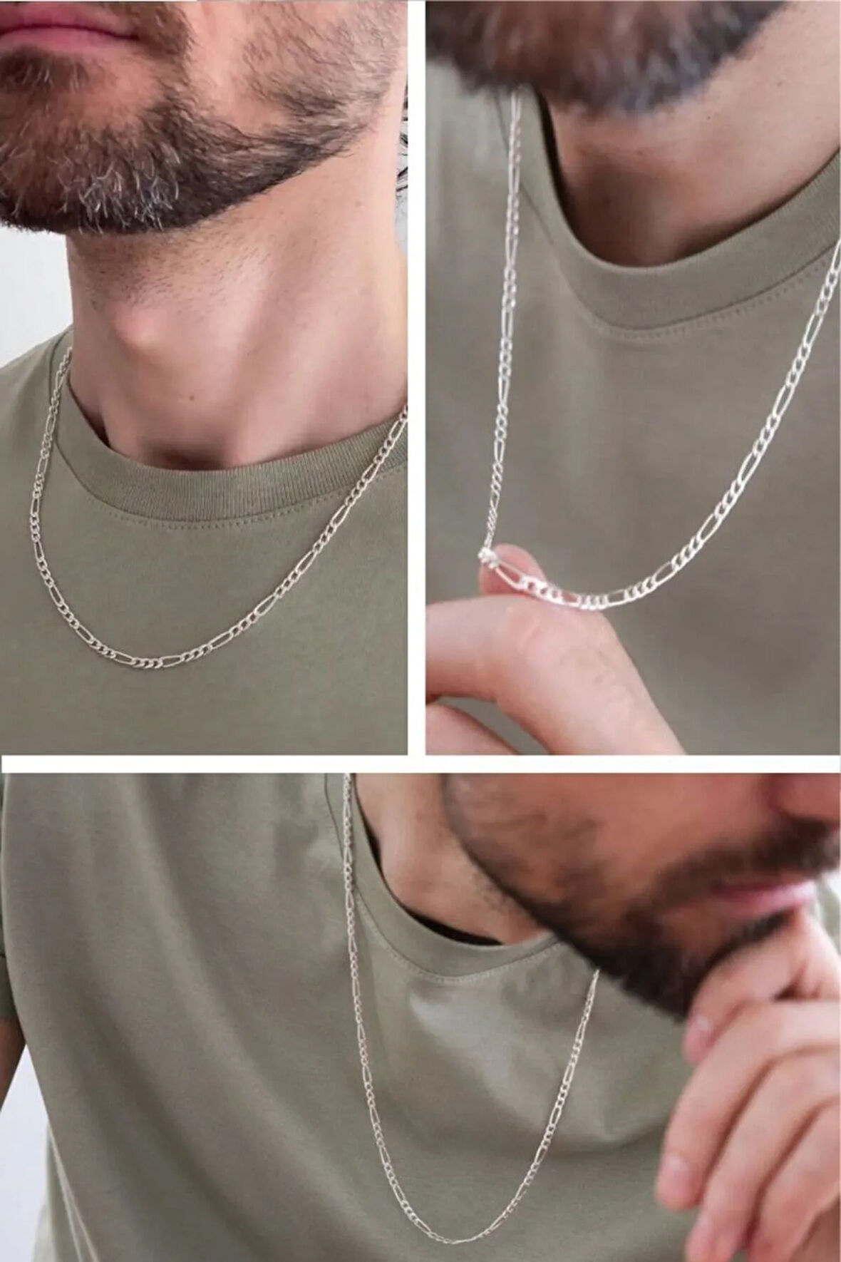 4mm Figaro Model 925 Ayar Gümüş Erkek Kolye Zincir Modelleri 238171176