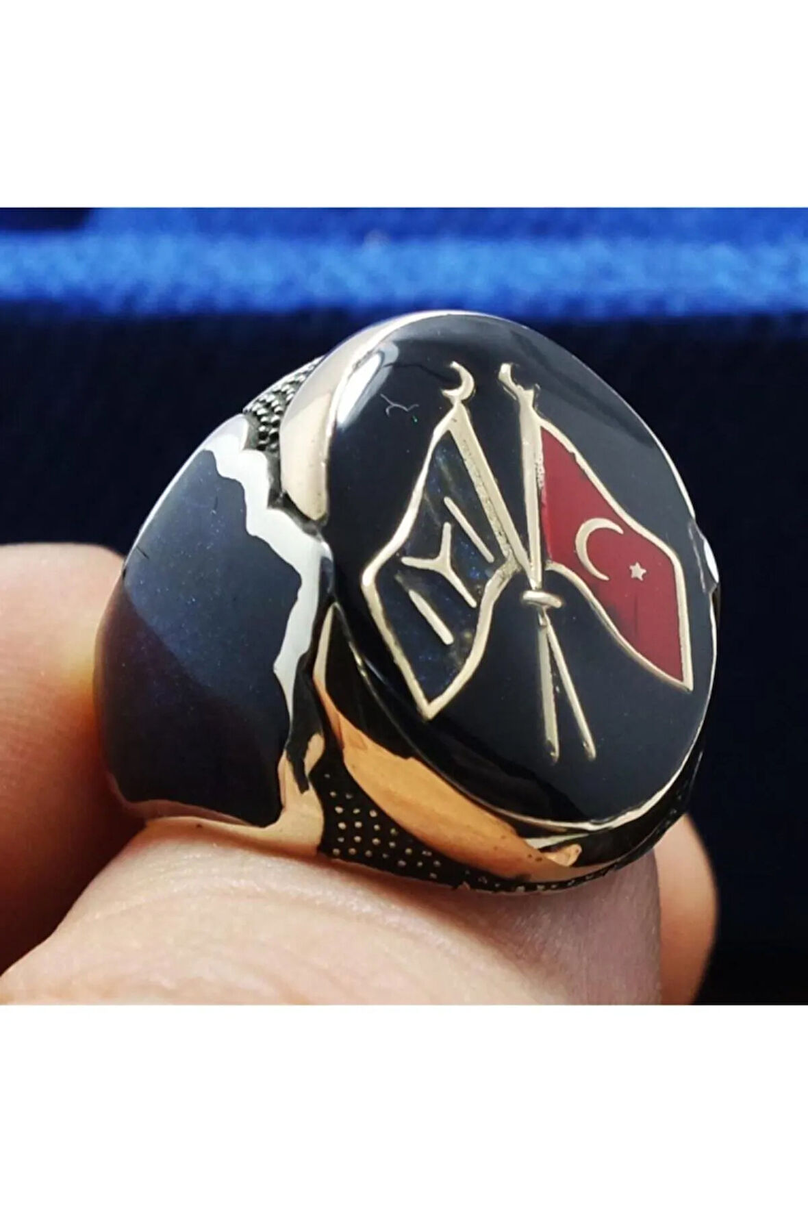 Gümüş Erkek Yüzük Iyı Ve Ayyıldız Sancaklı Lüks Model