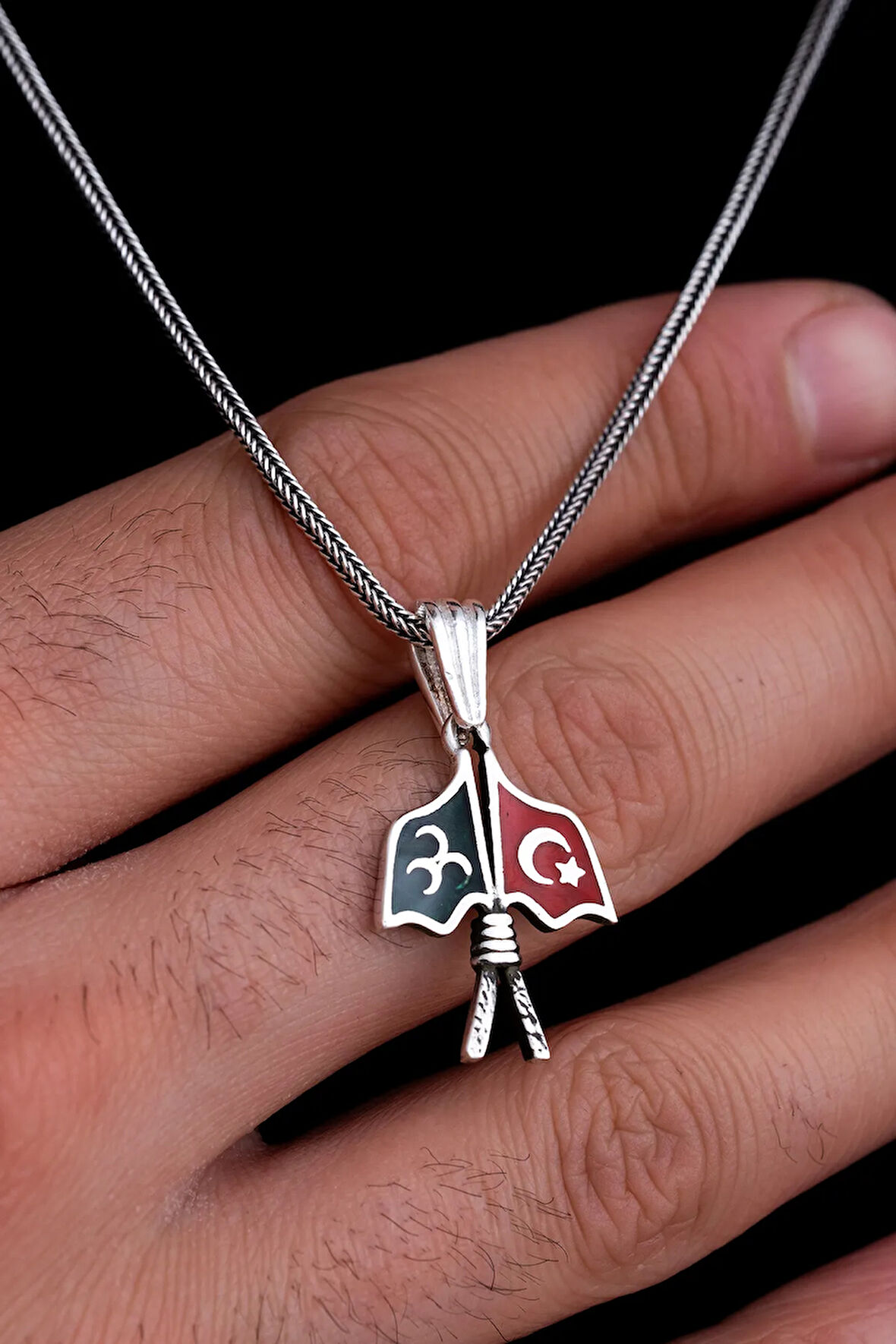 3 Hilal Lila Gümüş Erkek Kolye Zincir Küçük Boy