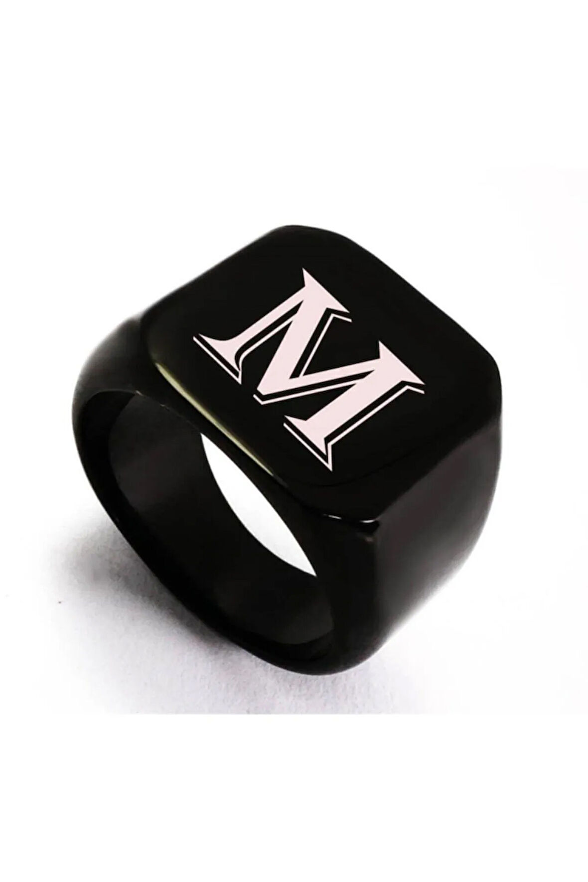 Siyah Yazı Yazılabilen Çelik Erkek Yüzük