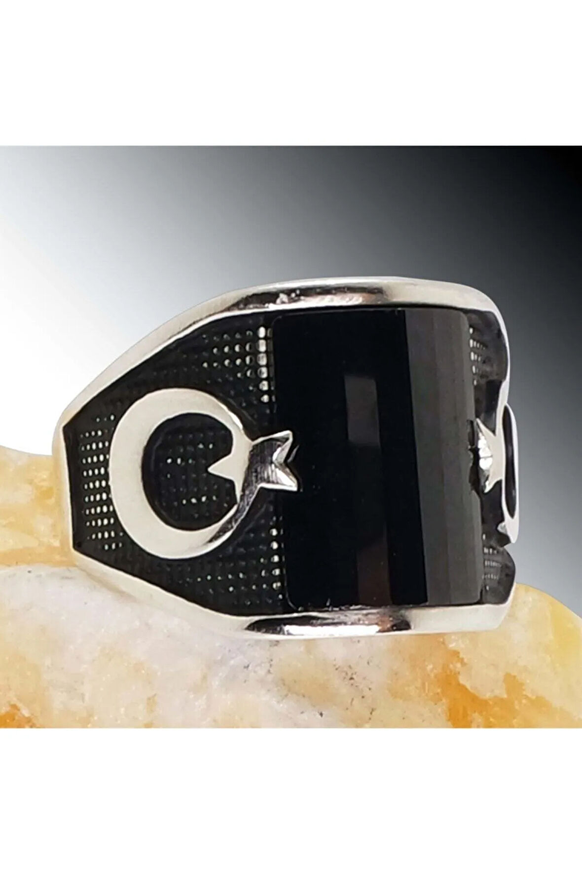 Ayyıldız Erkek Gümüş Yüzük 3 Farklı Renk Seçeneği