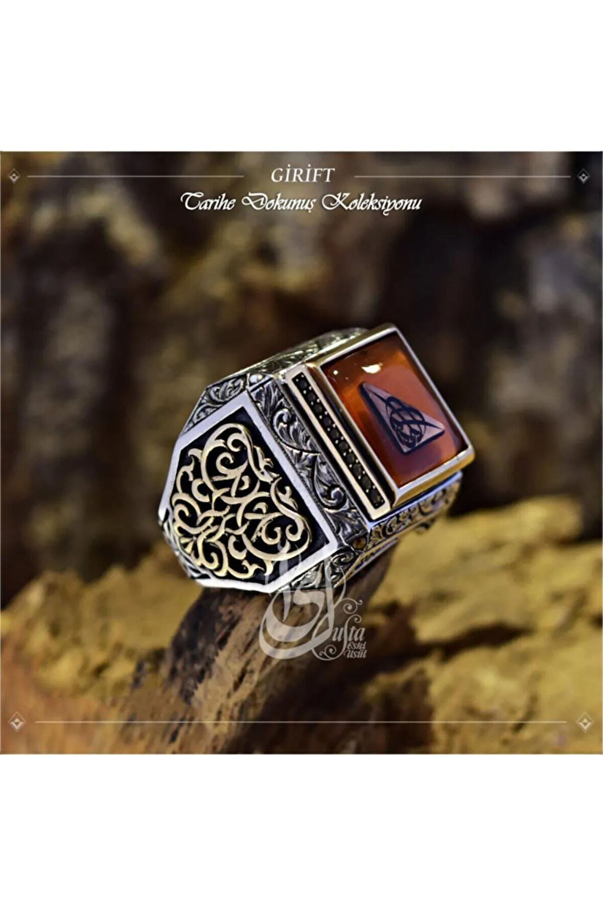 Islam Usta Tasarımı Girift Gümüş Erkek Yüzük