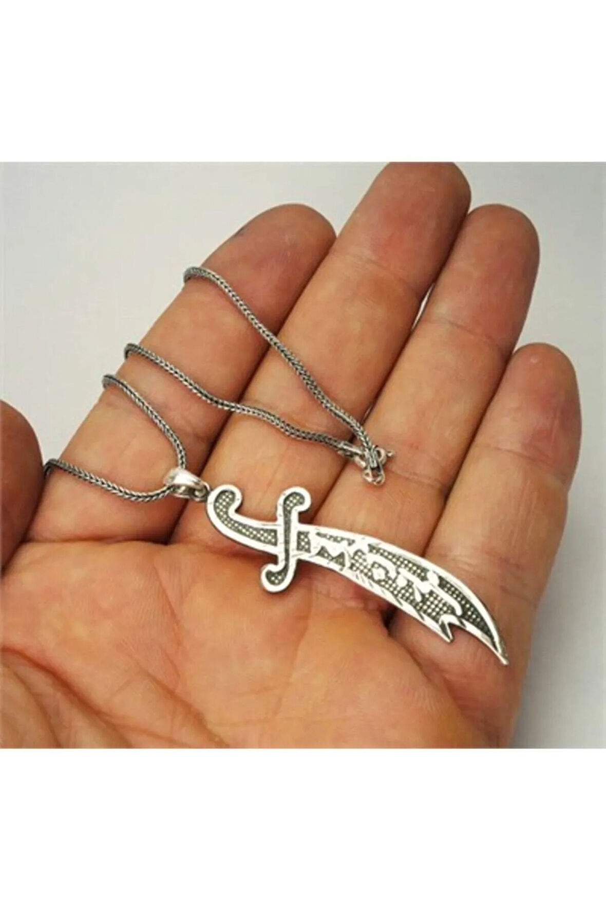 Yeni Model Zülfikar Erkek Gümüş Kolye Zincir Büyük Boy