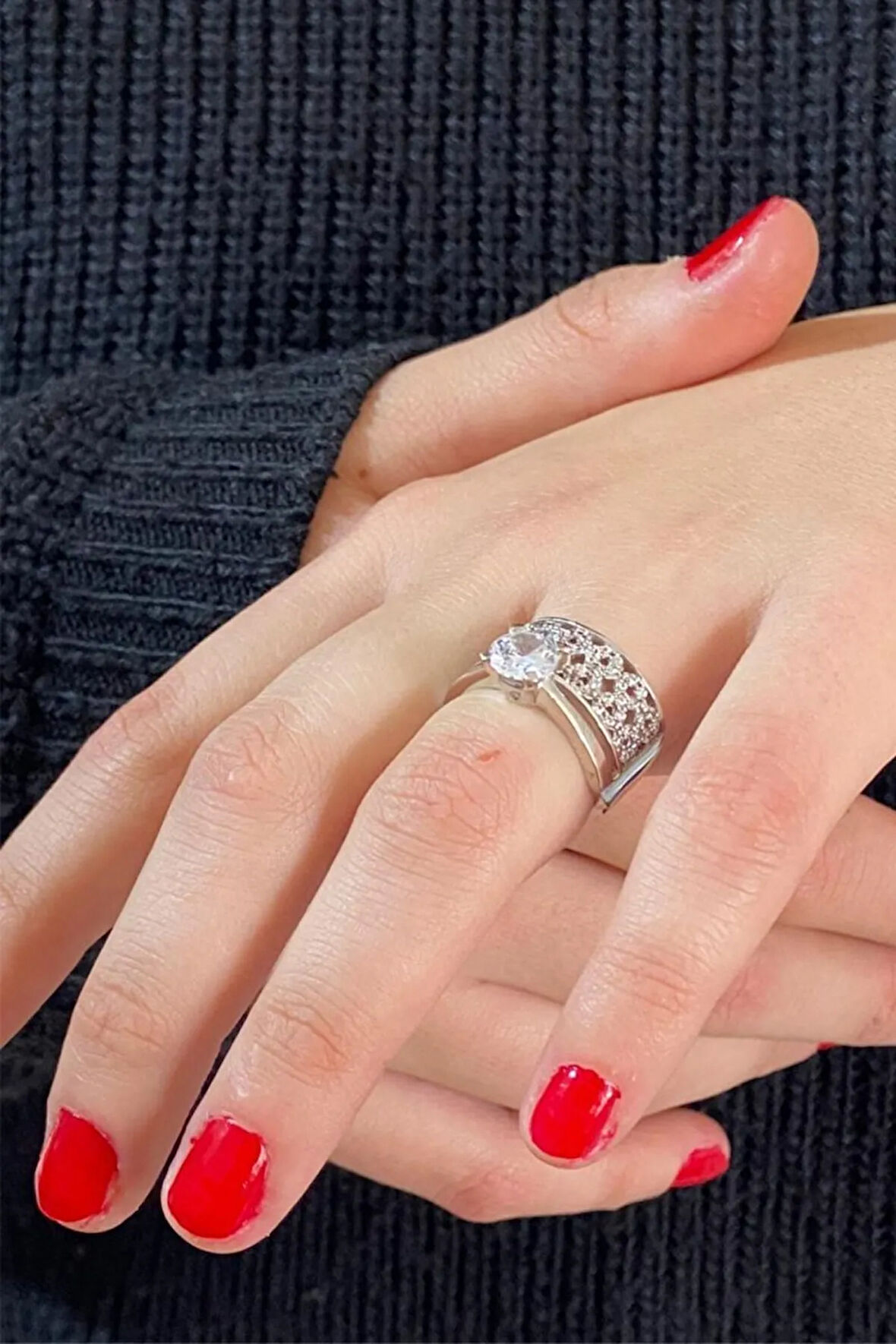 Zirkon Tektaş Kombin Gümüş Yüzük