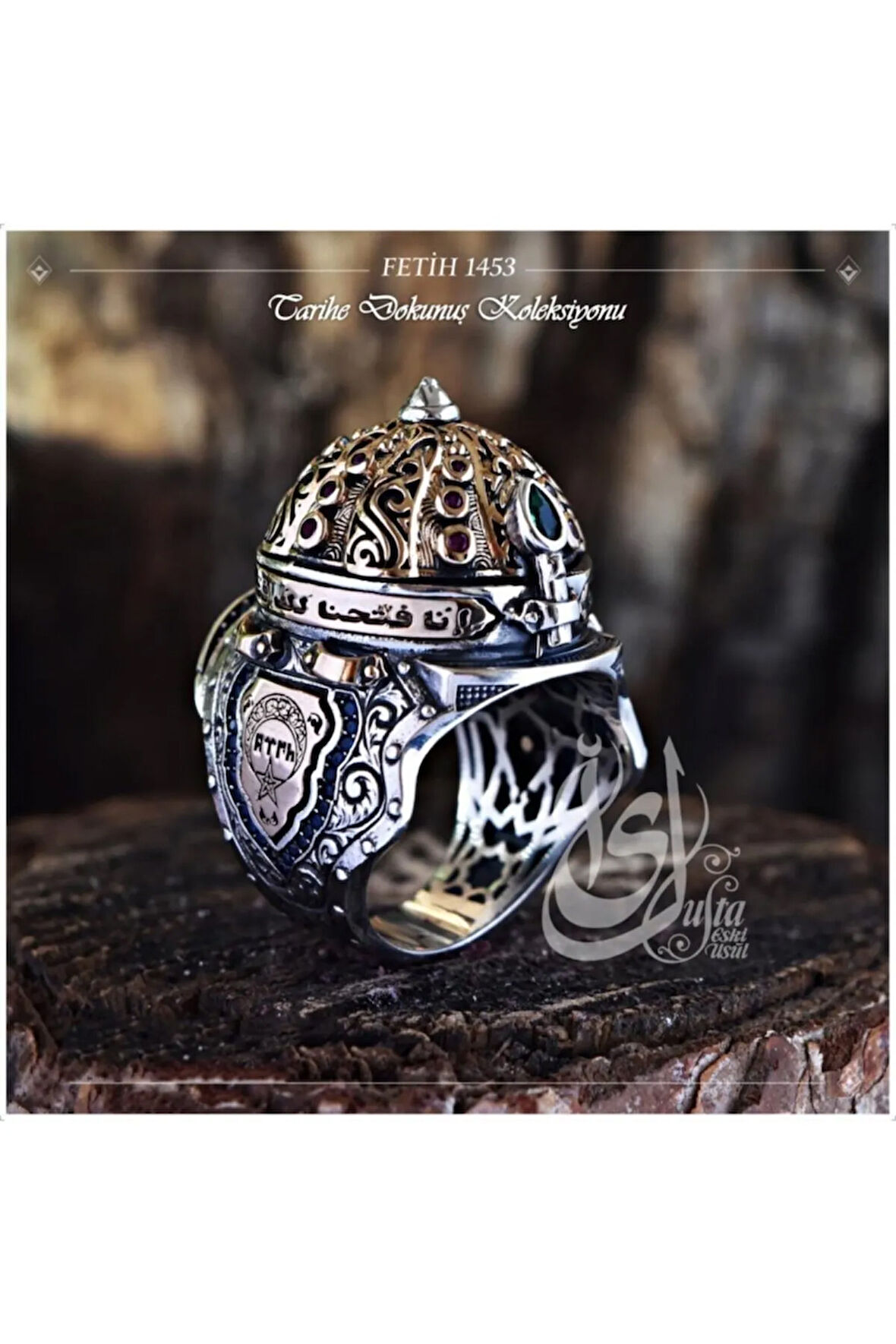 Islam Usta Tasarımı Fetih 1453 Gümüş Erkek Yüzük