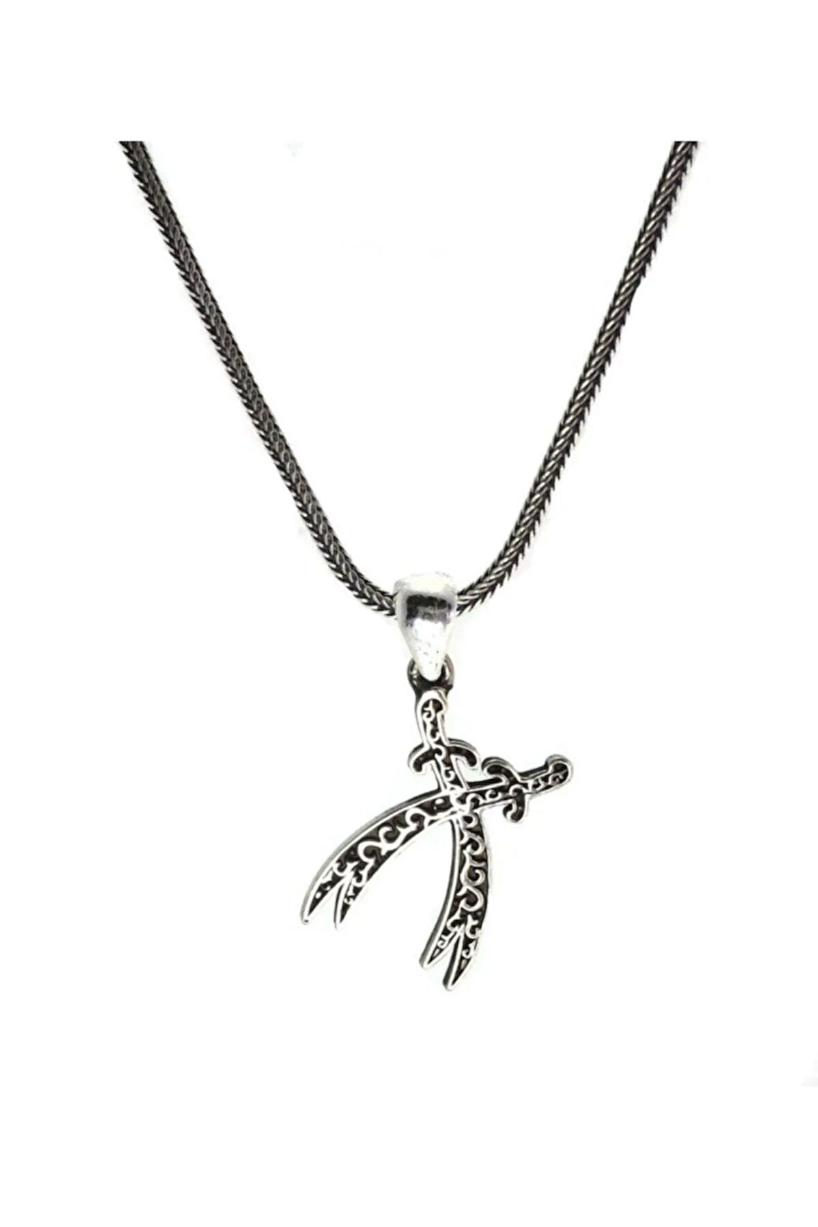 Çift Zülfikarlı Gümüş Erkek Kolye Zincir Küçük Boy