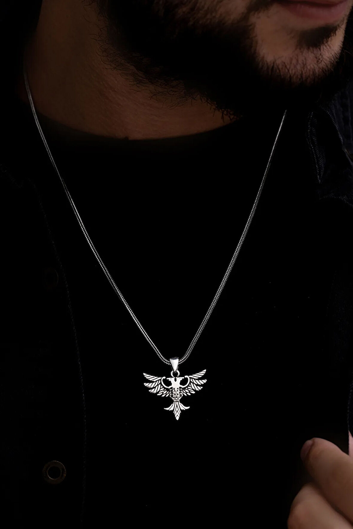 Polis Özel Harekat Çift Başlı Kartal Erkek Gümüş Kolye Zincir