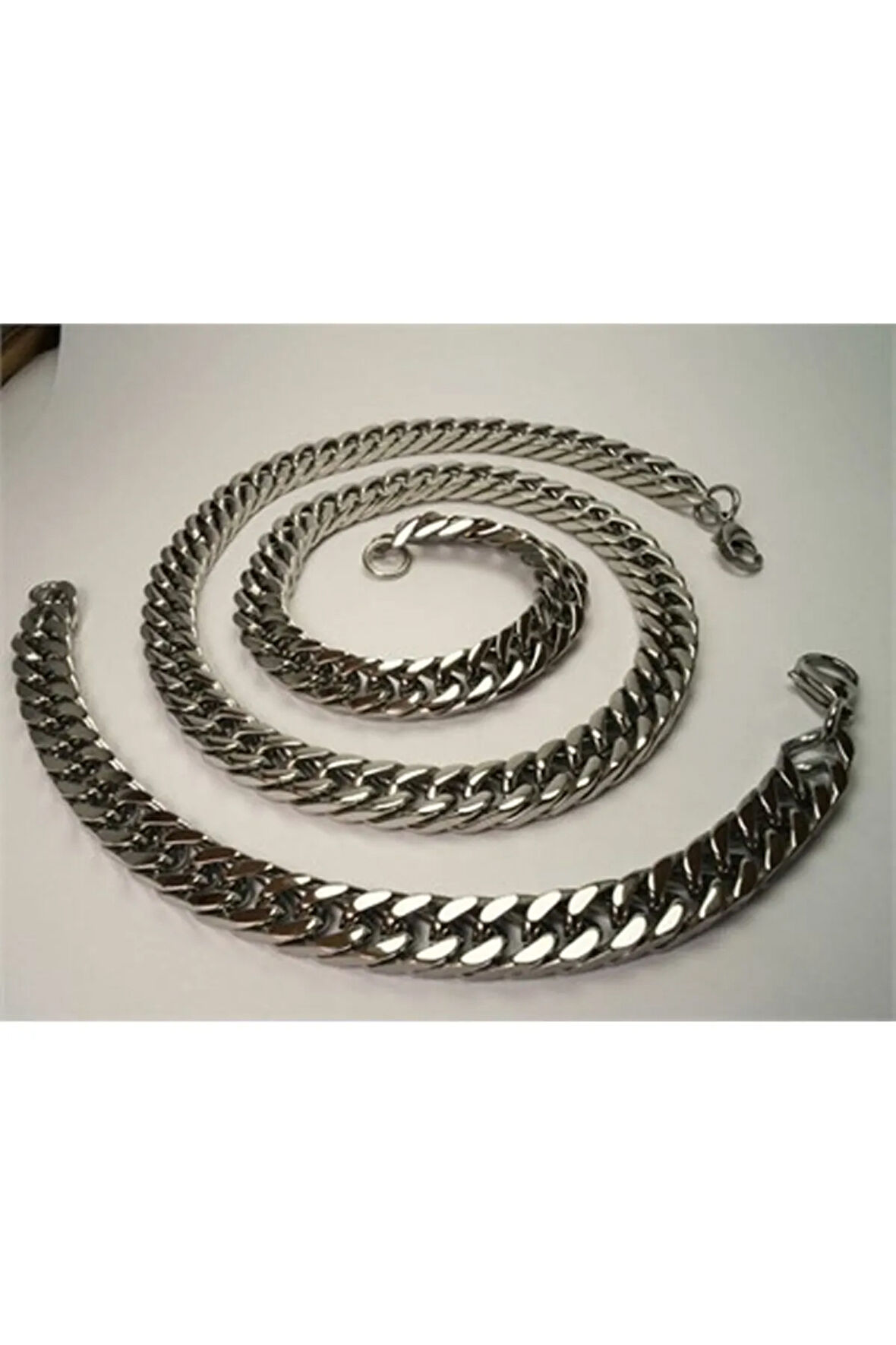 Çelik Gurmet Erkek Zincir Kolye Bileklik Set Özel Sık Örüm