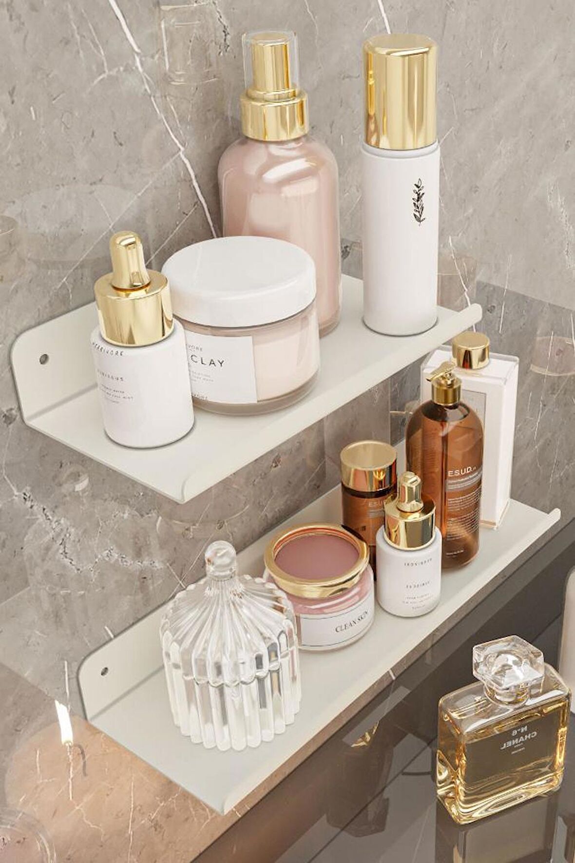 Banyo Rafı Banyo Düzenleyici Organizer Metal Tasarım 2'li Set