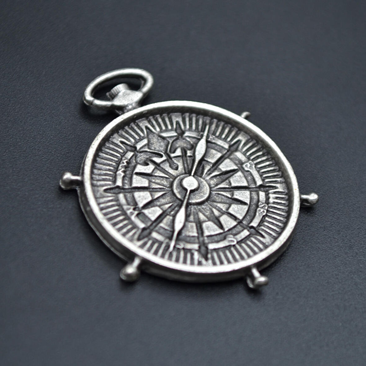 Pusula Kolye Ucu - Antik Gümüş Kaplama - Kod:166