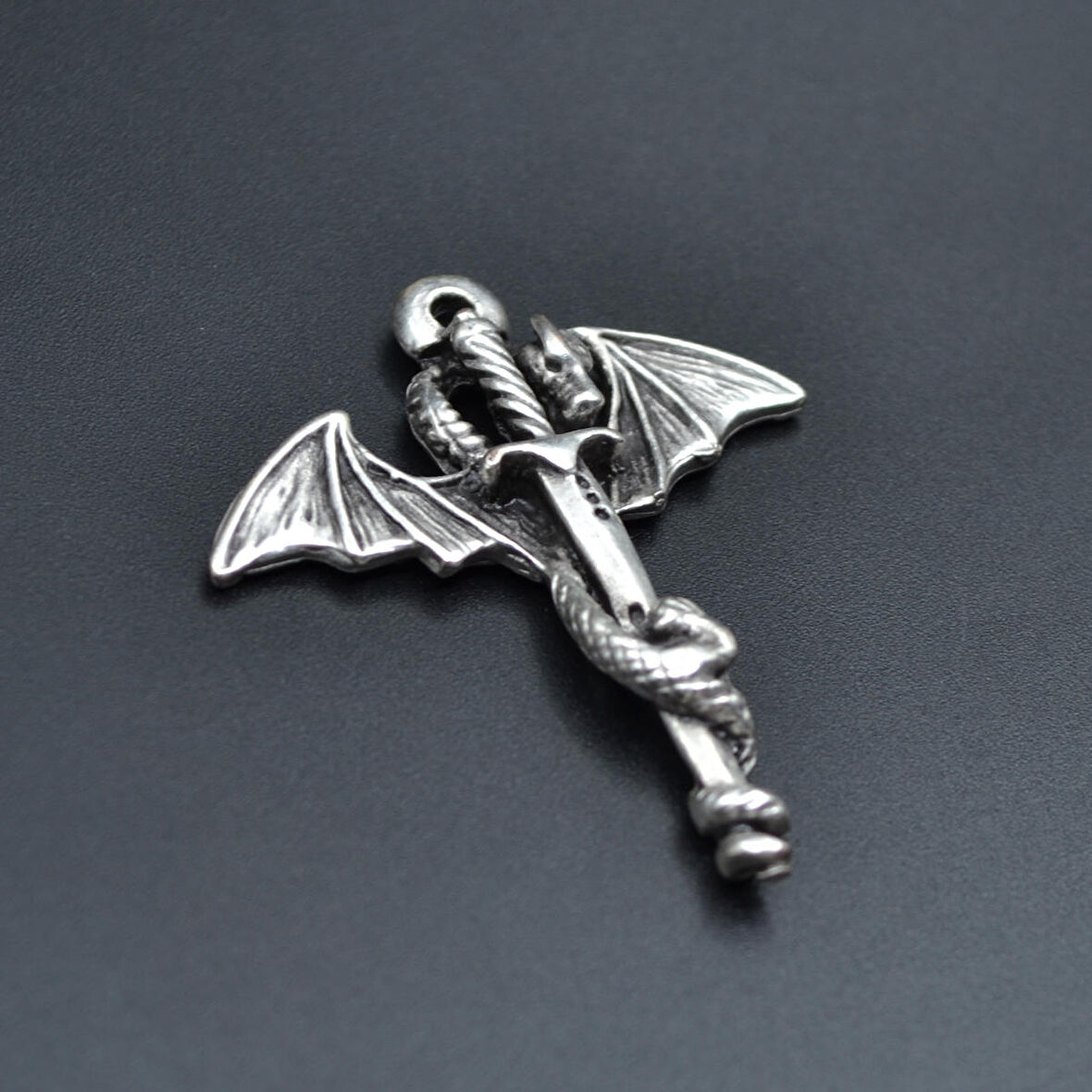 Ejderha Kılıç Kolye Ucu - Antik Gümüş Kaplama - Kod:172