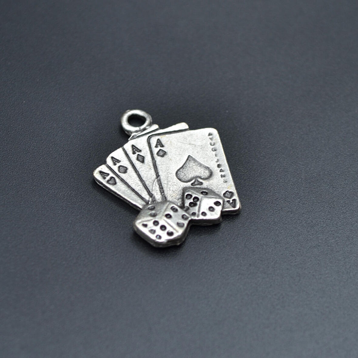 Maça As Poker İskambil - Zar Kolye Ucu - Antik Gümüş Kaplama - Kod:171